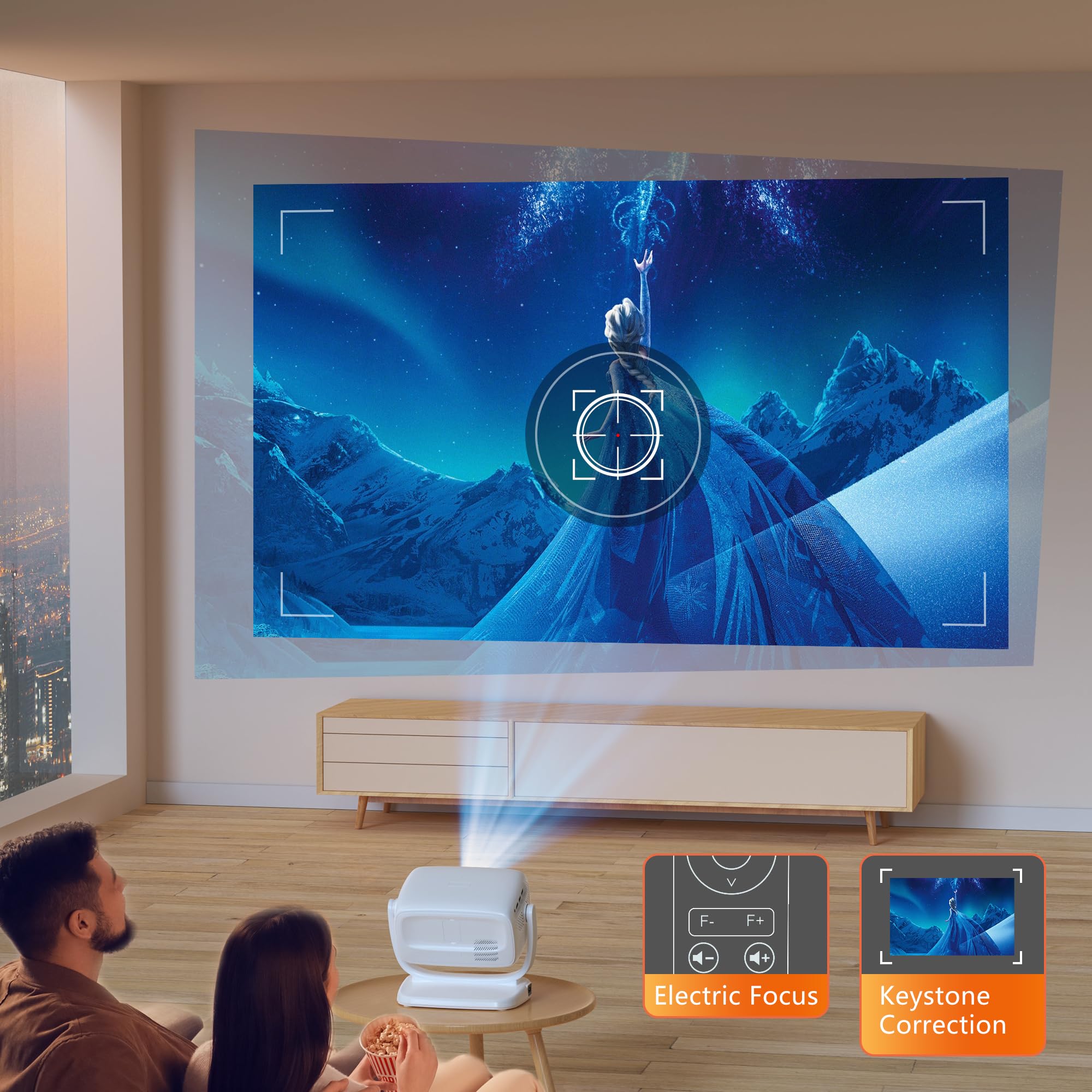 [Auto Focus 4K Support] Dancieya Smart Projector Wifi Bluetooth With Built In App, Native 1080P Support 4K With Android System,