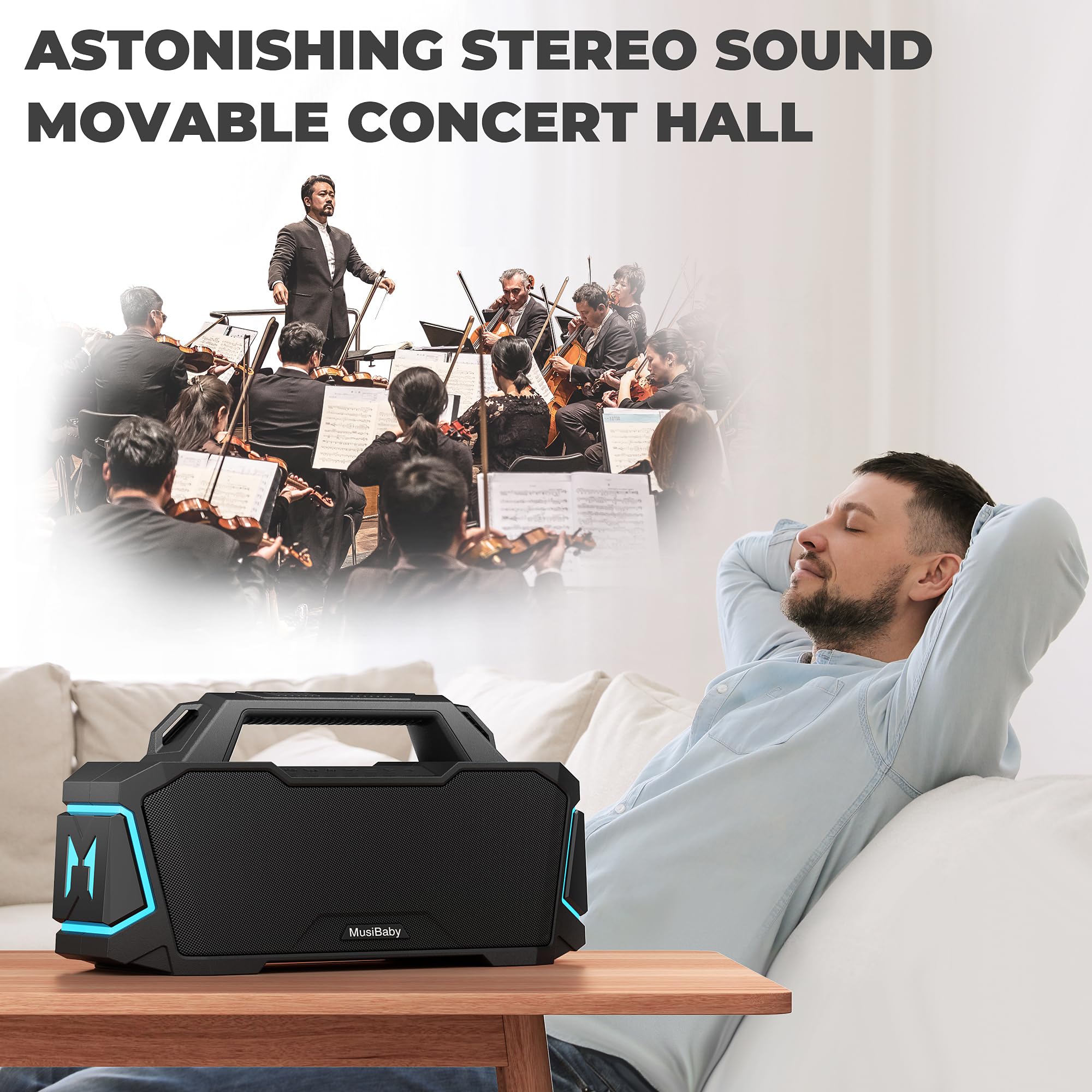 Bluetooth Speaker,Musibaby Speakers Bluetooth Wireless,Waterproof,Portable Bluetooth Speaker With 80W Booming Sound,20H Play,Ipx