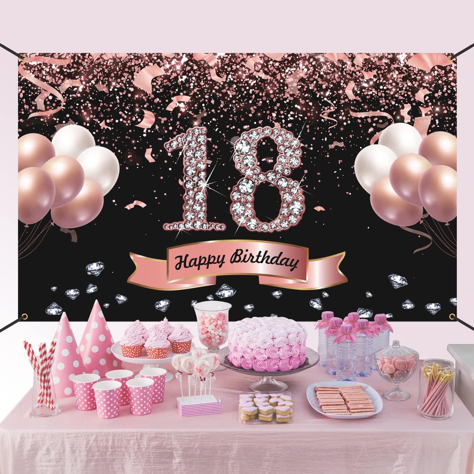 Trgowaul 18Th Birthday Decorations For Girls   Rose Gold 18Th Birthday Backdrop For Her 5.9 X 3.6 Fts 18Th Birthday Party Suppil
