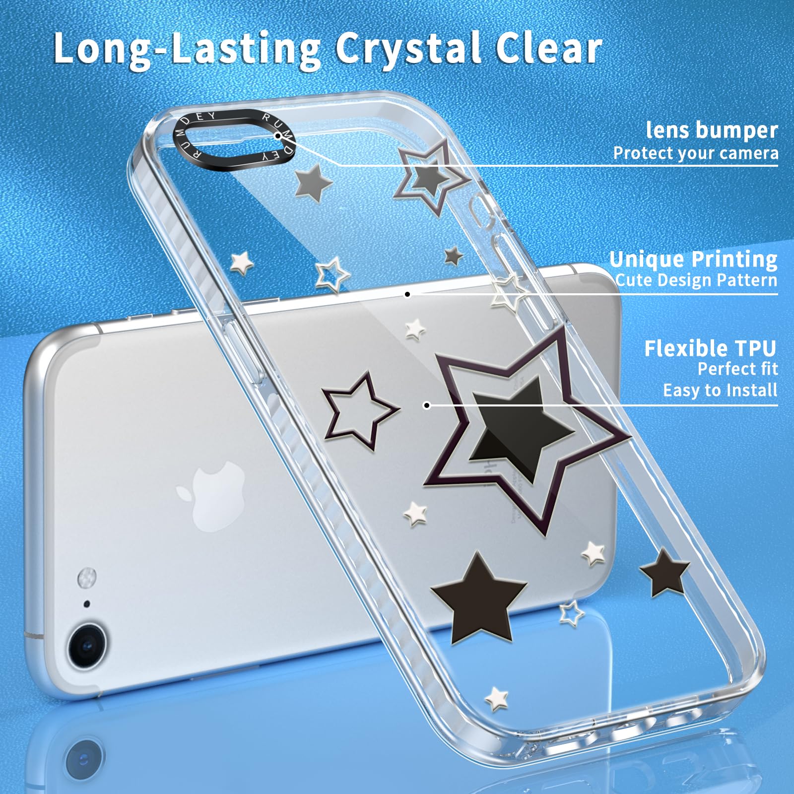 Rumdey 2 Pack Cute Stars Phone Case For Apple Iphone 7/8 / Se 2020 / Se 2022 4.7 Inches, Soft Slim Fashion Protective Phone Cove