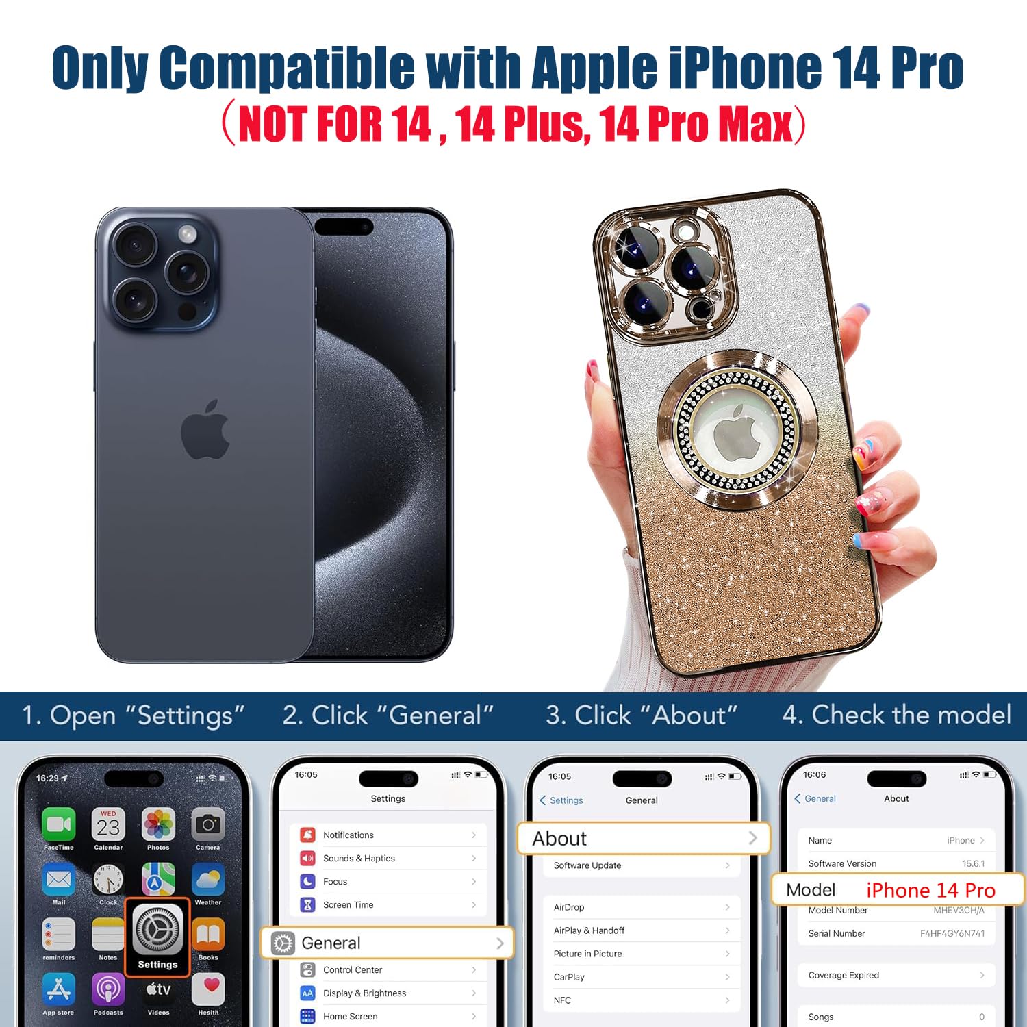 Misscase For Iphone 14 Pro Magnetic Glitter Case Compatible With Magsafe,Full Protection Slim Shockproof Anti Scratch Case With