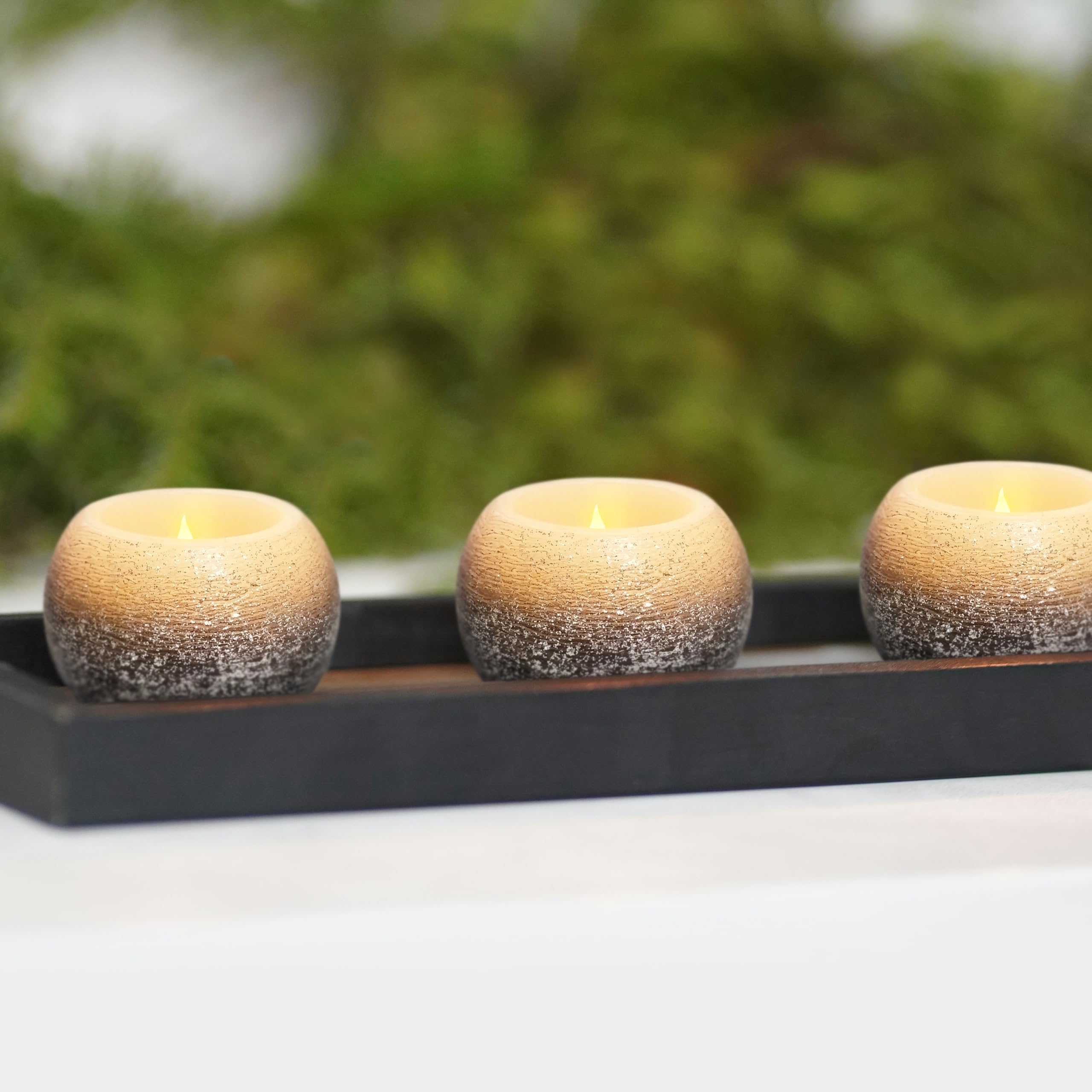 Furora Lighting Black Glittery Real Wax Flameless Candles Pack Of 3, Led Flickering Round Candles Perfect For Wedding D?Or, 2.4?