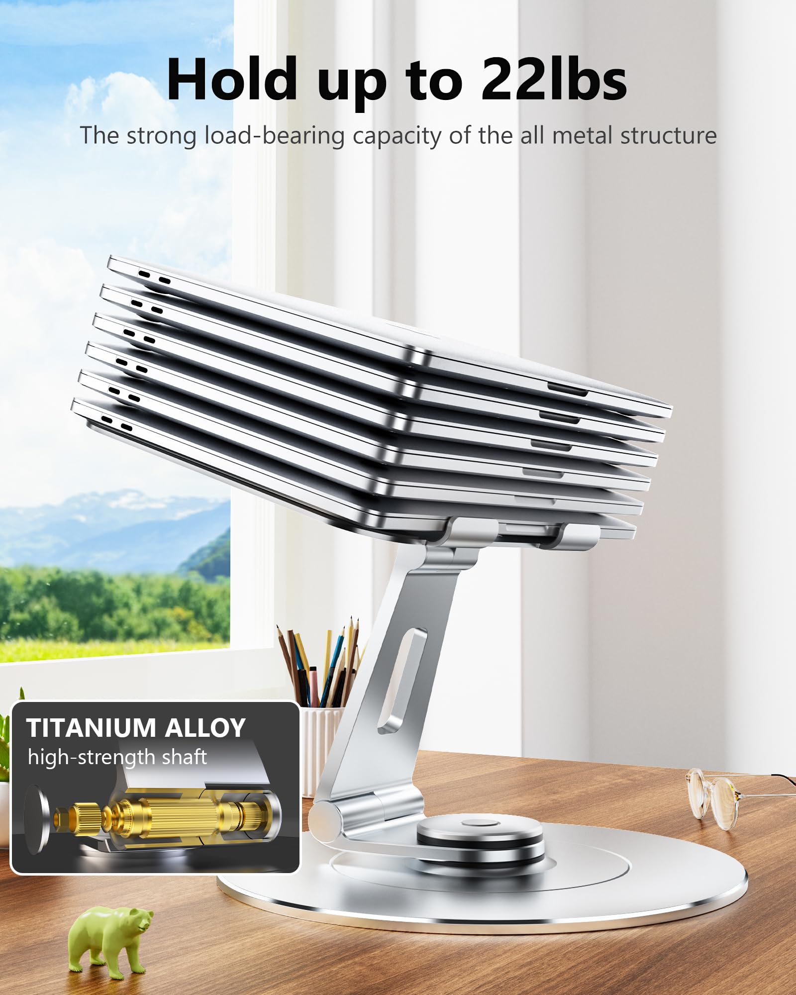 Laptop Stand For Desk With 360 Rotating Base,Ergonomic Protable Laptop Riser For Collaborative Work,Aluinum Computer Notebook St