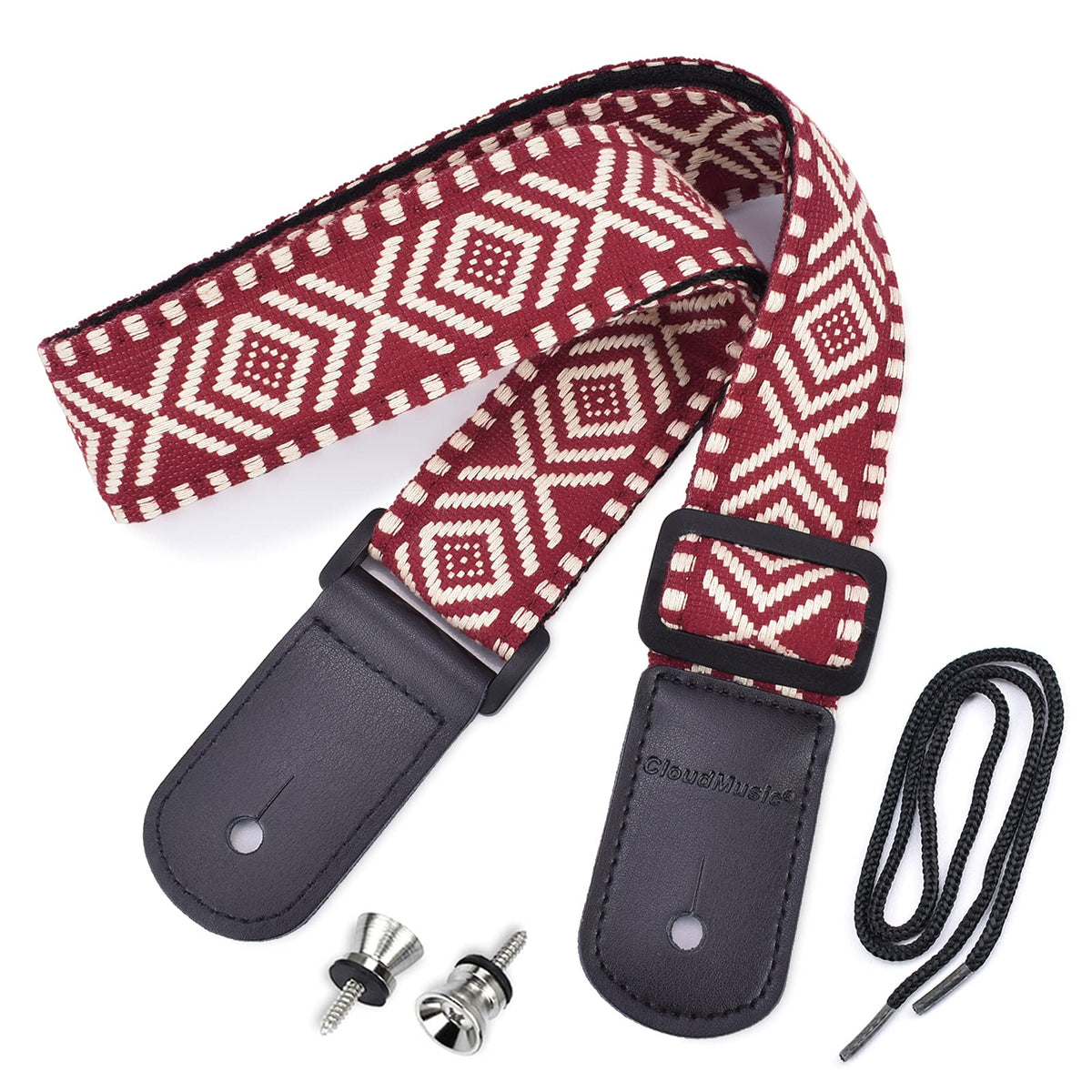 Cloudmusic Ukulele Strap Ethnic Hawaiian Pattern For Soprano Concert Tenor Baritone(Red)