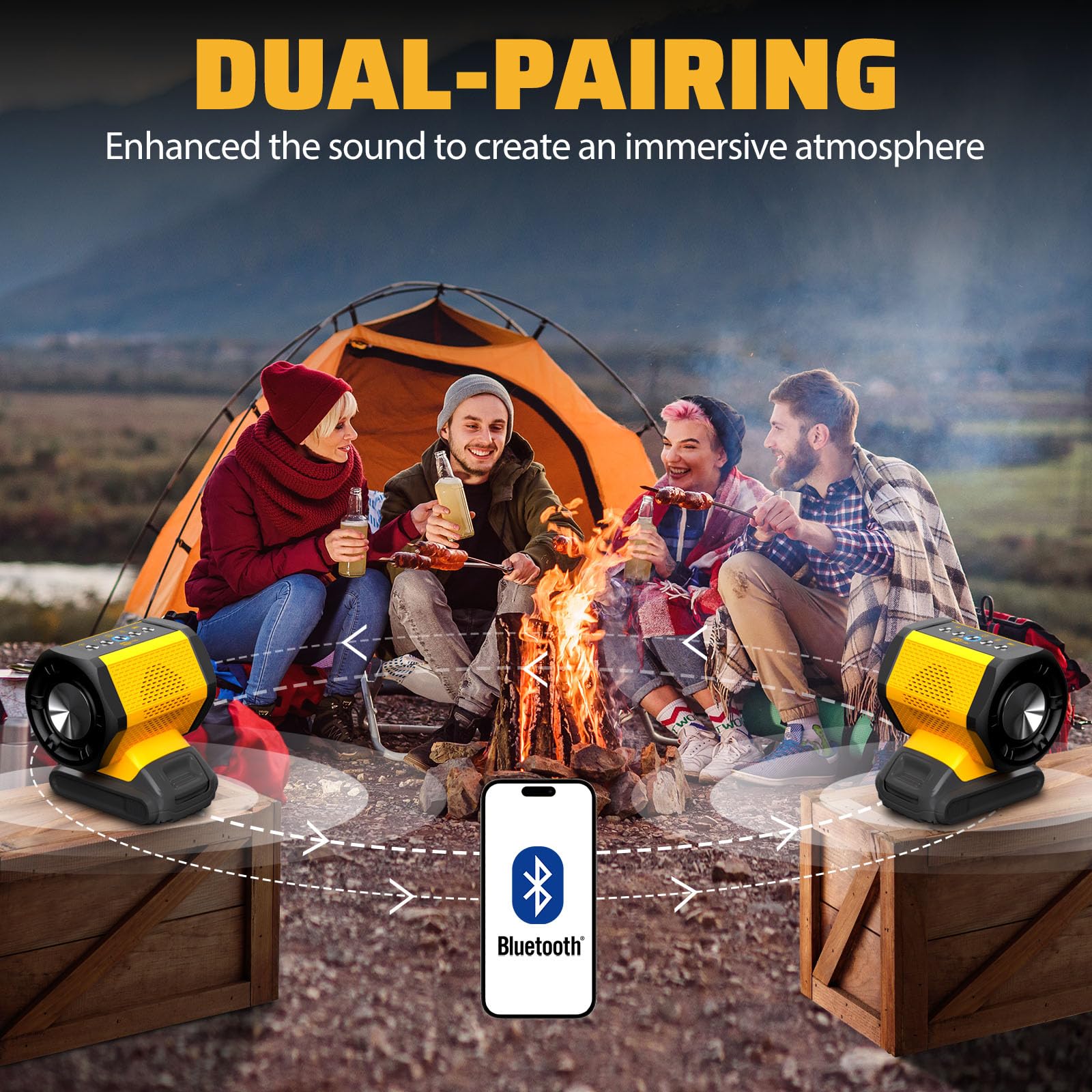 Bluetooth Speaker Fit For Dewalt 20V Max Battery With Usb A/C Charging For Jobsite Camping & Parties(Battery Not Included)