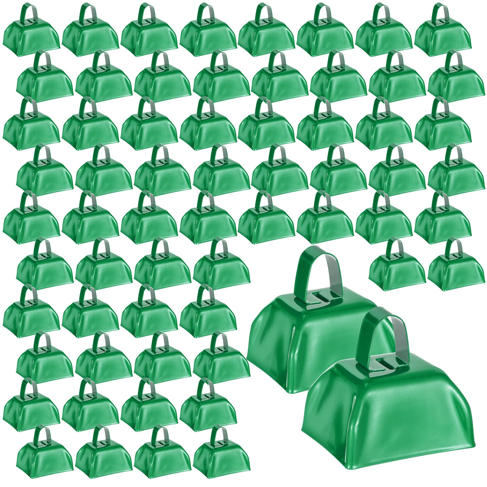 Boao 72 Pcs Metal Cowbells with Handle CowBells Noise Makers Small Call Bells for Christmas Decorations Ornament Football Games 
