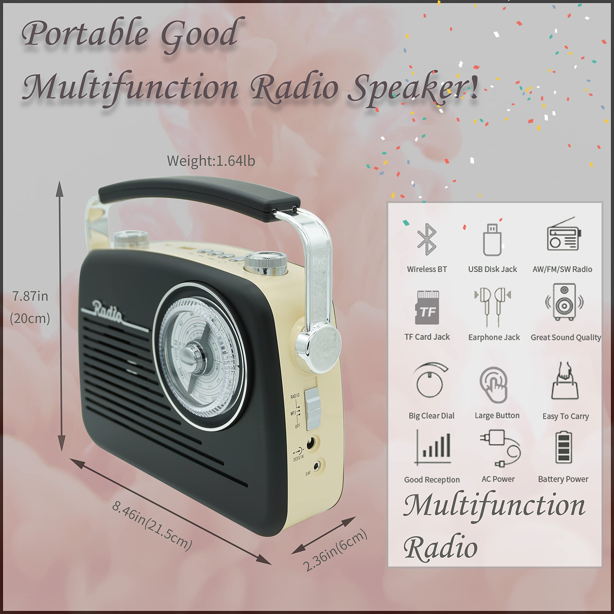 Wenpzeray D 216 Am Fm Sw Band Radio Portable Retro Transistor Receiver Speaker Ac Power Battery Operated With Headphone Jack Tf