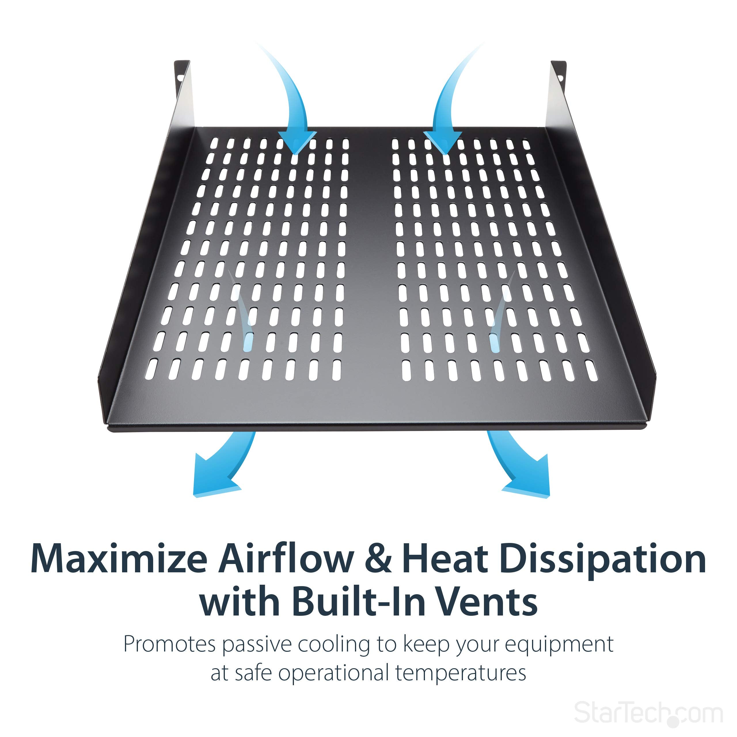 2U 22In Vented Rack Mount Shelf   Fixed Server Rack Cabinet Shelf   50Lbs / 22Kg