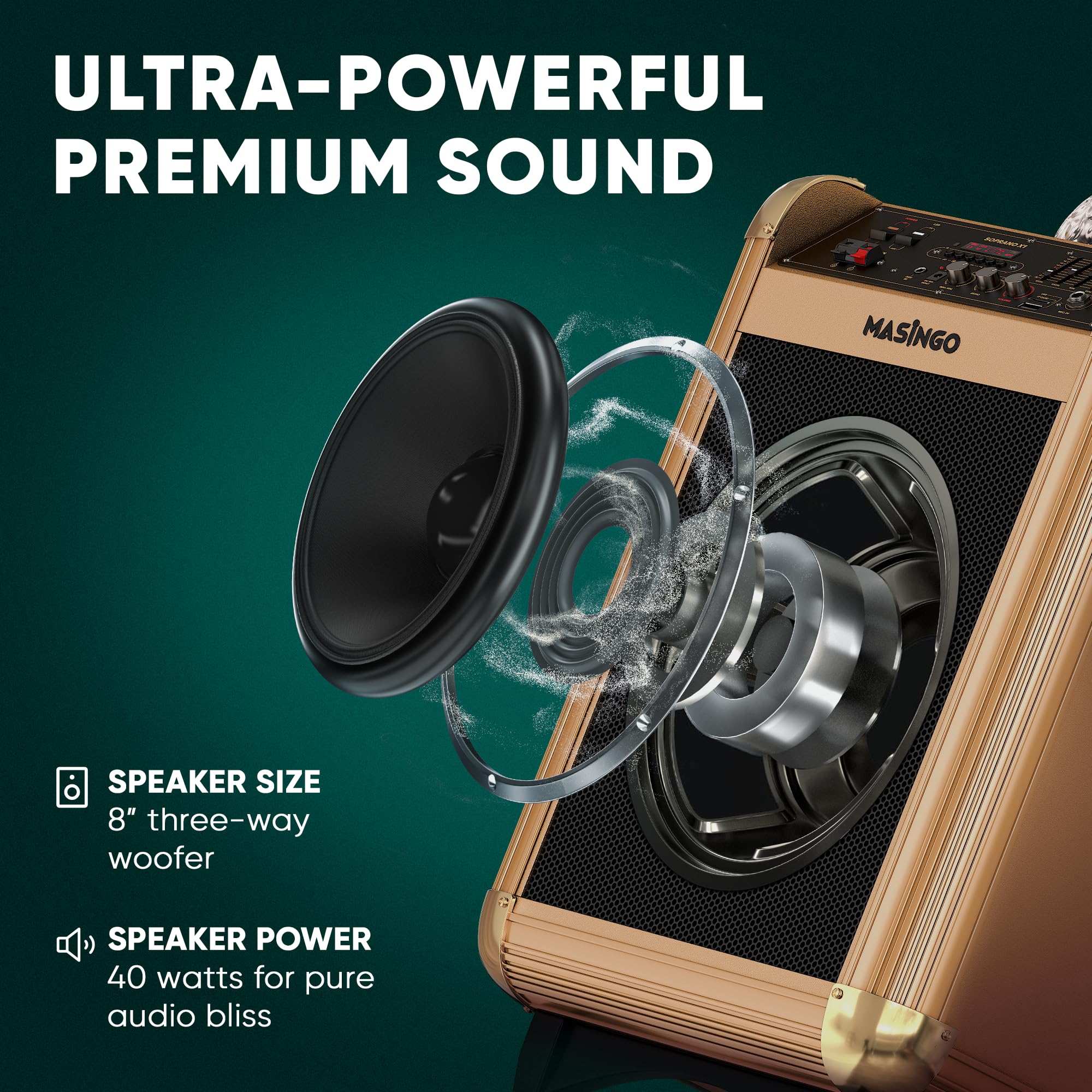 Masingo Karaoke Machine For Adults And Kids With 2 Bluetooth Wireless Microphones. Portable Singing Pa Speaker System With Disco