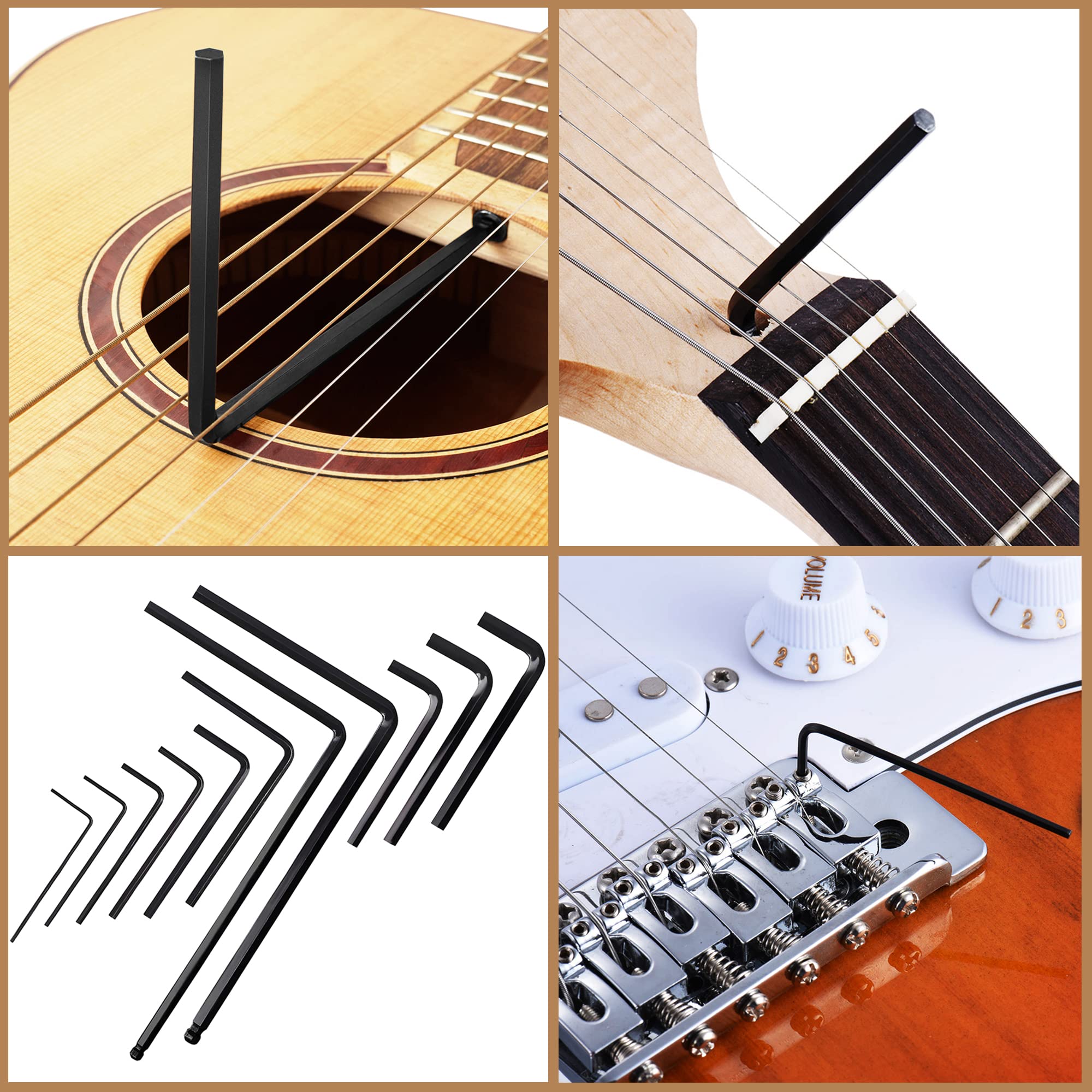 Hinfudor 11 Pieces Guitar Allen Wrench Set Including 4Mm & 5Mm Lengthened Ball End Truss Rod Wrench, For Most Guitar & Bass Neck