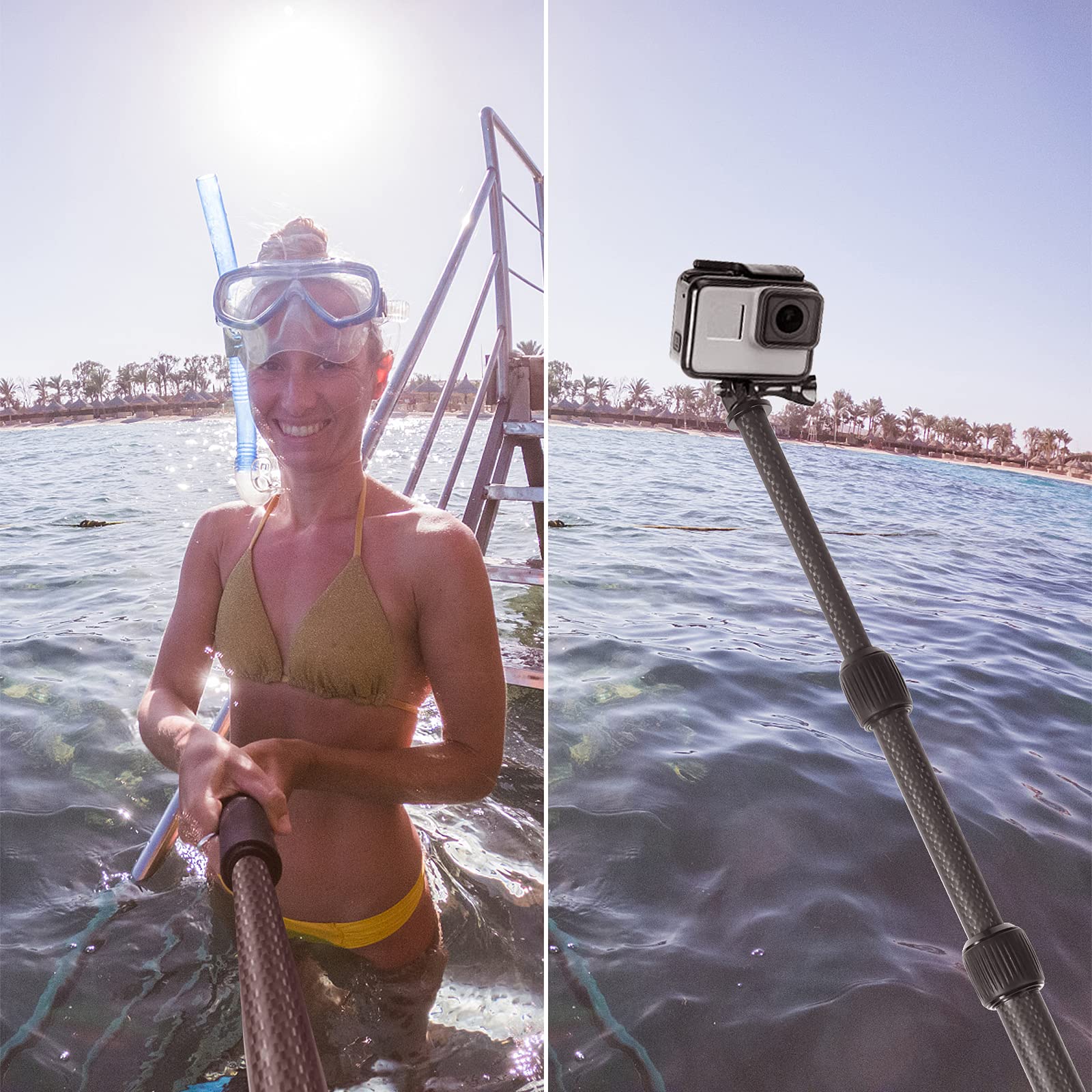 Smatree Carbon Fiber Detachable Extendable Floating Pole Selfie Stick Compatible For G*Pro Max/G*Pro 12/11/10/9/8/7/6/5/4/3 Plus