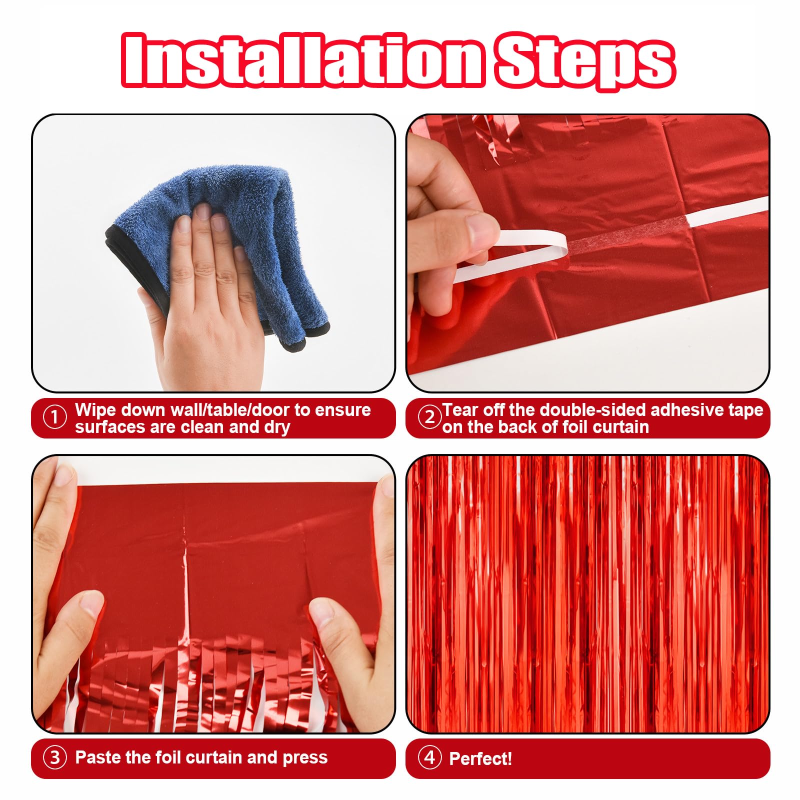 20 Pack Red Metallic Tinsel Foil Fringe Curtains Party Photo Backdrop Party Streamers For Birthday,Graduation,New Year Eve Decor