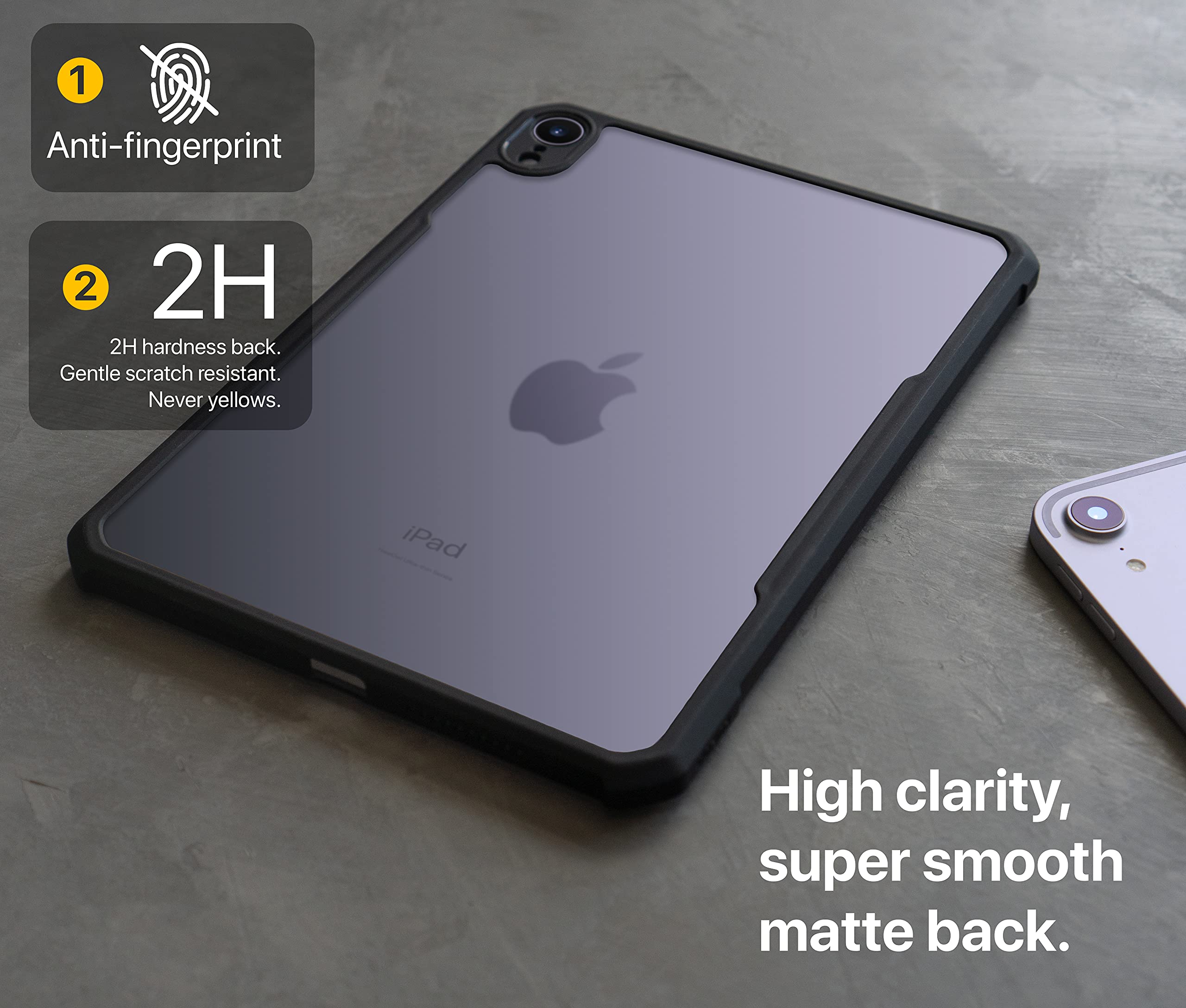 Tineeowl Ipad Mini 6 Ultra Thin 2021 Matte Back Clear Case, Flexible Tpu, Absorbs Shock, Lightweight, Thin (Black)