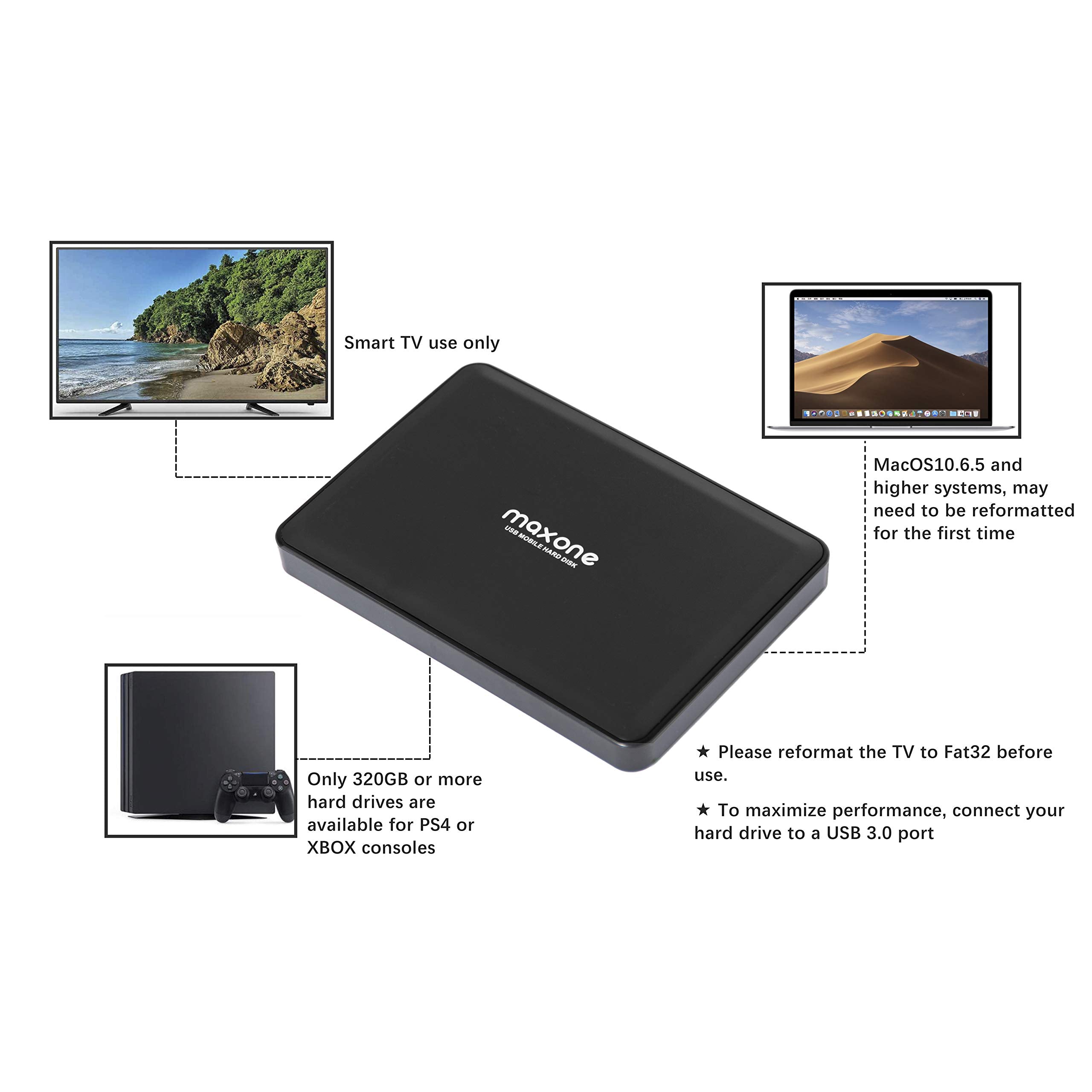 Maxone Portable External Hard Drives 500Gb Usb 3.0 2.5'' Hdd Backup Storage, Compatible With Pc, Desktop, Laptop, Black