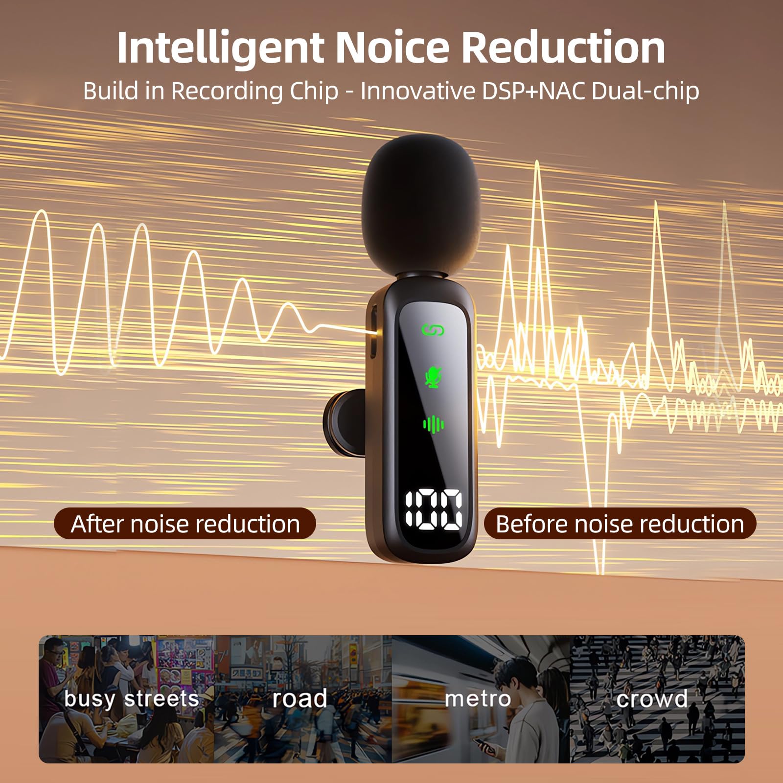 Bonkyo 3 In 1 Wireless Lavalier Microphone For Iphone & Android - Mini Video Recording Mic, Ultimate Noise Cancellation, Extende