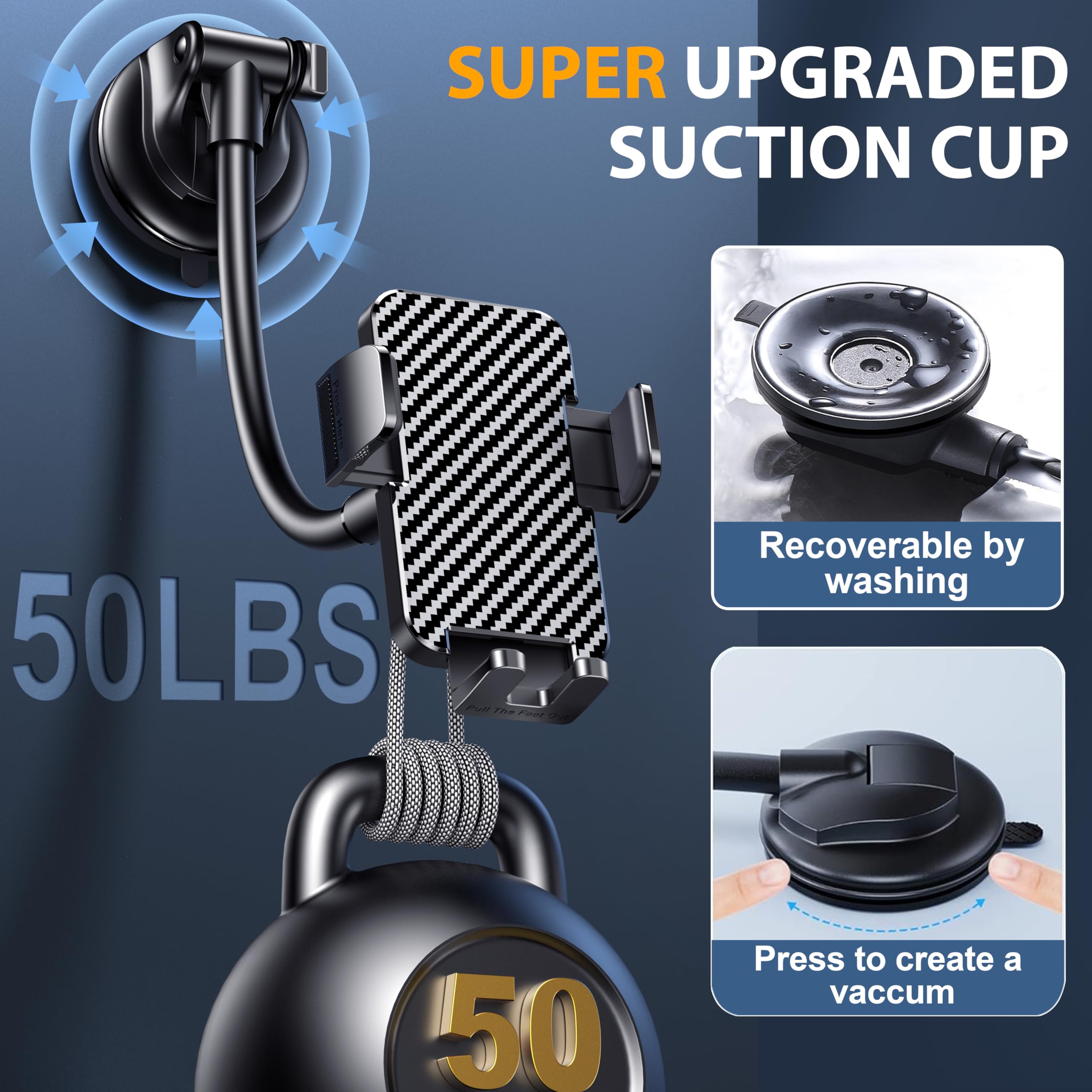 Bipopibo Phone Holders For Your Car [Long Flexible Neck] Car Phone Mount [Anti-Shake Stabilizer] Cell Phone Holder Car For Dashb