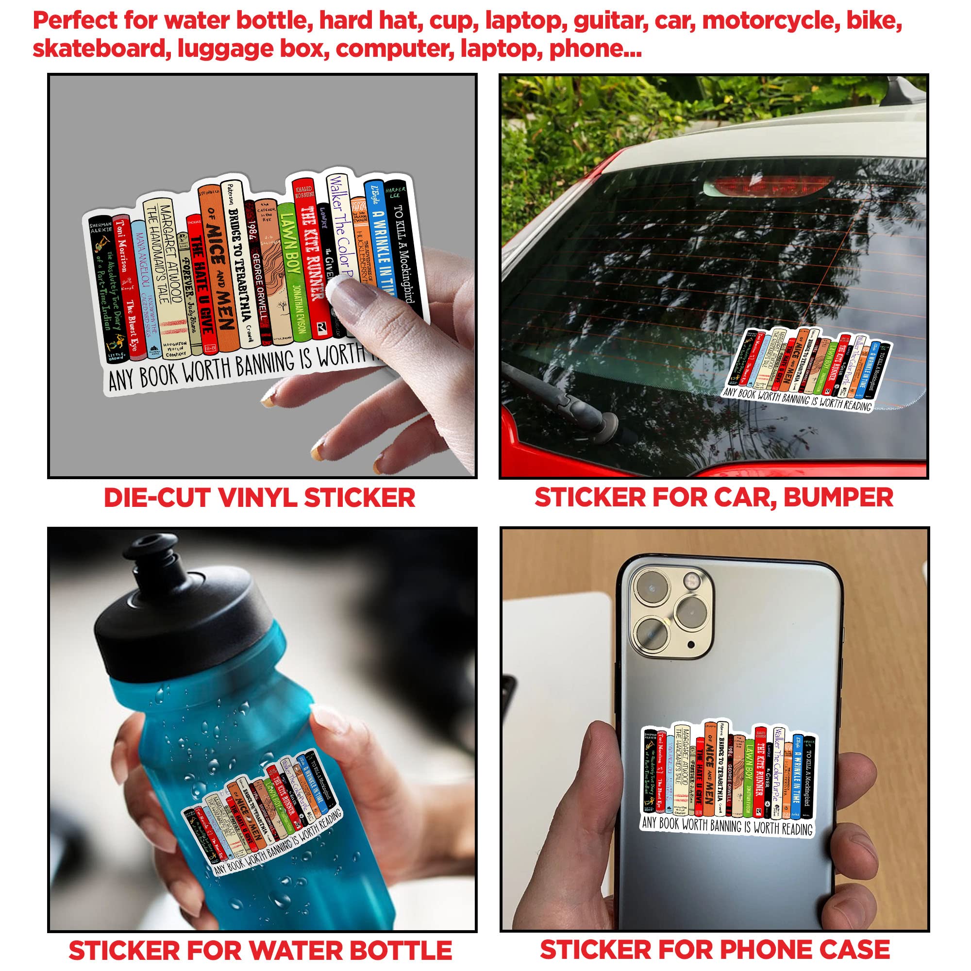 (3Pcs) Any Book Worth Banning Is Worth Reading Sticker Banned Book Reading Stickers 3In Die Cut Waterproof Vinyl Sticker For Har