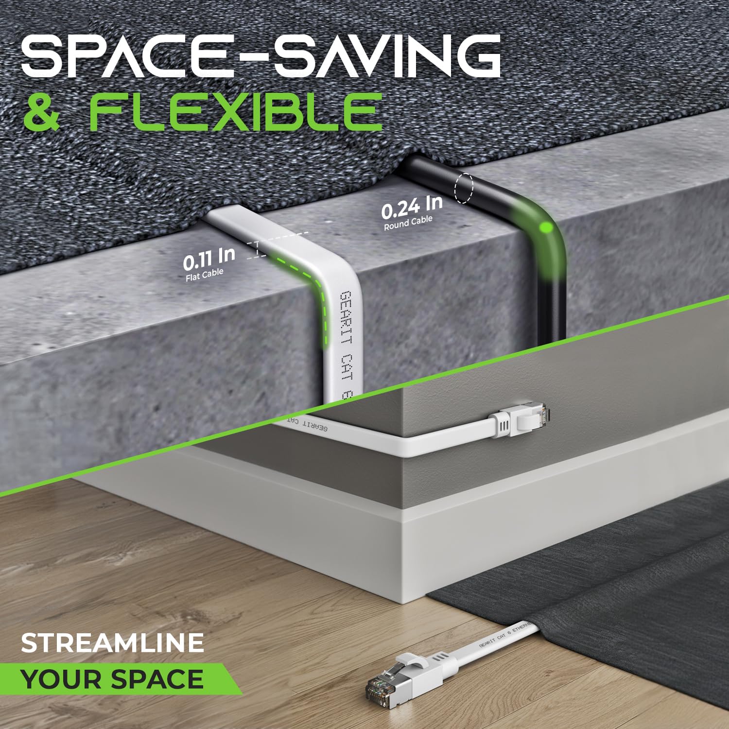 Gearit Cat 6 Outdoor Flat Ethernet Cable (20Ft, White) Direct Burial Rated Lldpe Jacket   Indoor Cat6 Shielded Ftp 10Gbps High S