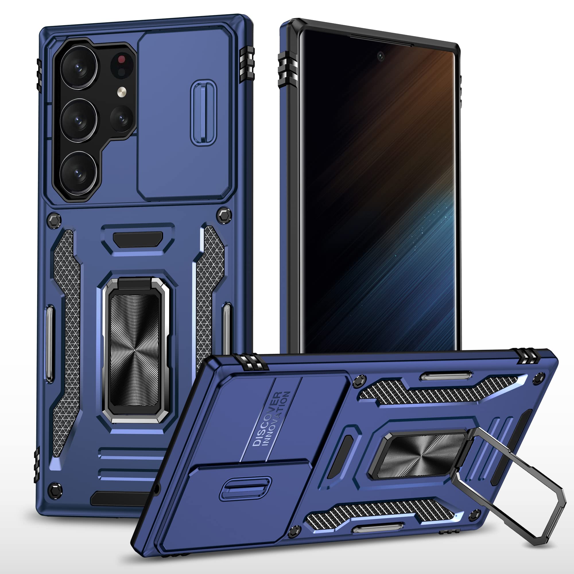 Saiboro For Galaxy S22 Case With Camera Cover & Stand,2 Layer Heavy Duty Protective Case Built In 180