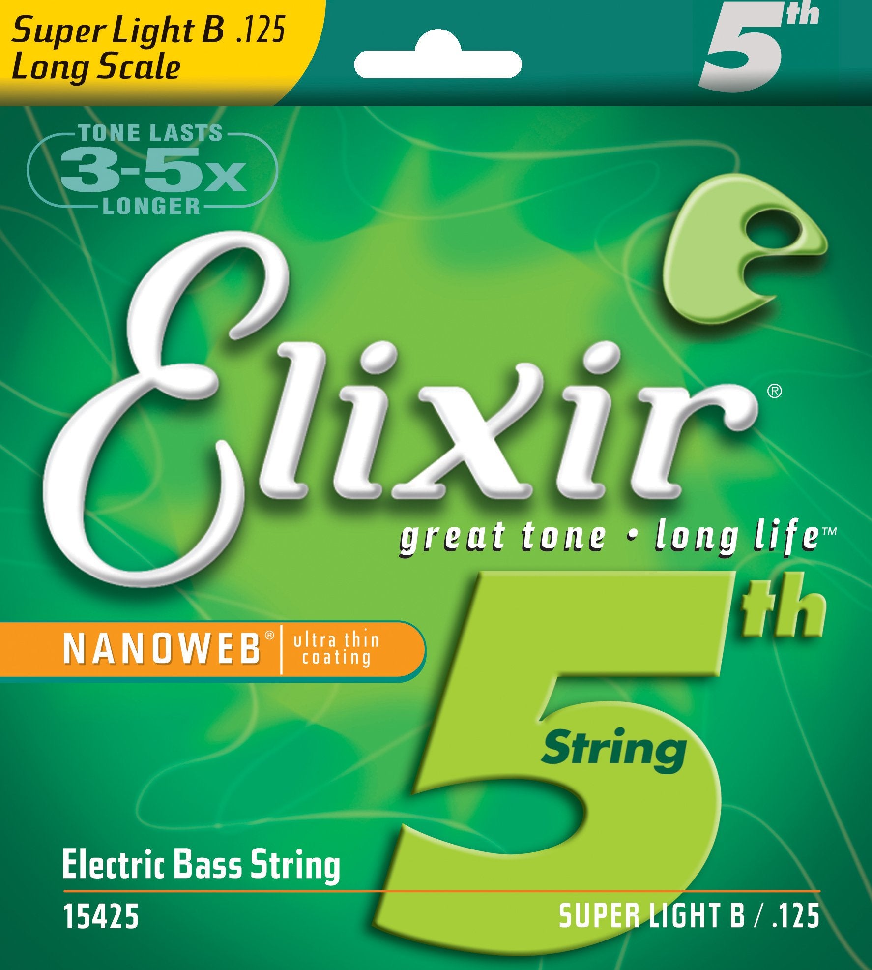 Elixir    Strings Nickel Plated Steel With Nanoweb    Coating, Custom Bass 5Th String Single, Super Light B, Long Scale (.125)