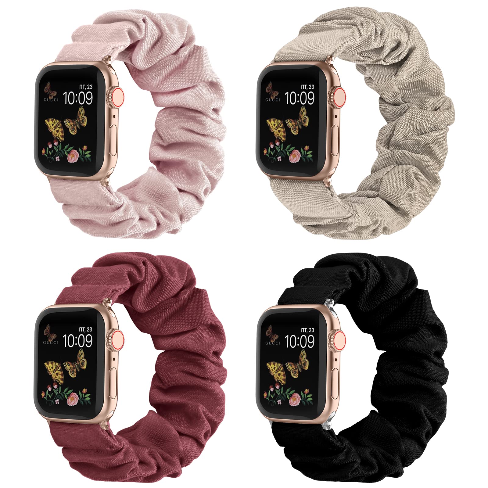Recoppa Compatible For Apple Watch Band Scrunchie 38Mm 40Mm 41Mm 42Mm 44Mm 45Mm 46Mm Cute Printed Elastic Solo Loop Bands Women