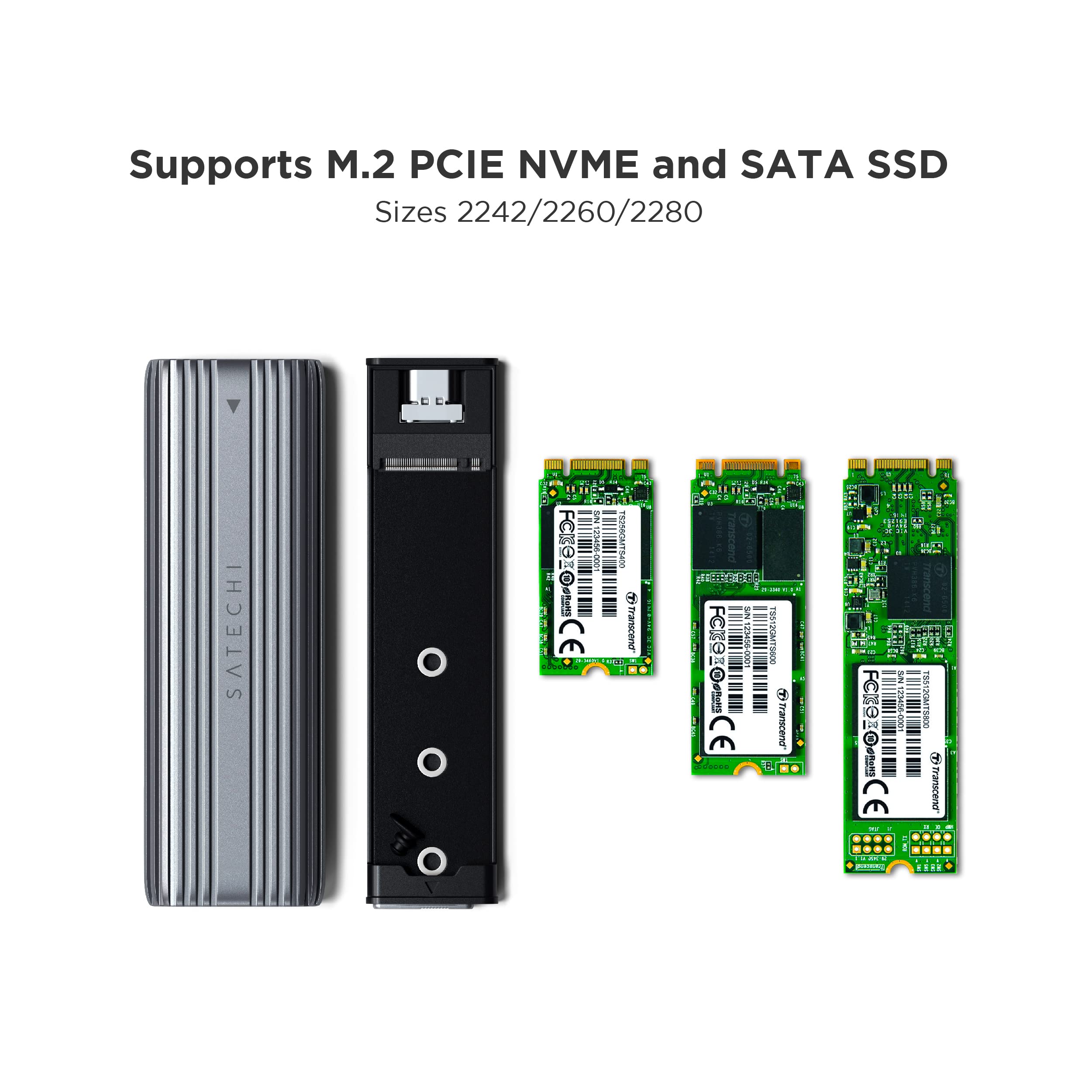 Satechi Usb-C Aluminum Tool-Free Enclosure For M.2 Pcie Nvme And Sata Ssd, Support Usb 3.2 Gen 2, 10 Gbps, M.2 Nvme/Sata Pcie B+