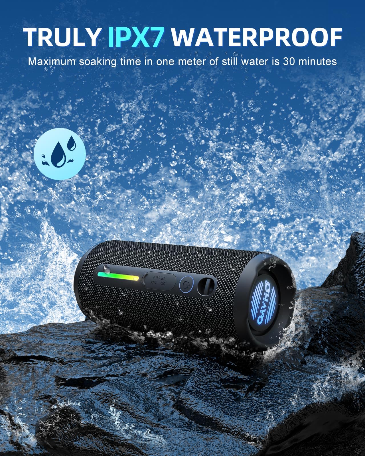 Portable Bluetooth Speaker, Wireless Speaker With 24W Loud Stereo Sound, Active Extra Bass, Ipx7 Waterproof, Bt5.3, Rgb Lights,
