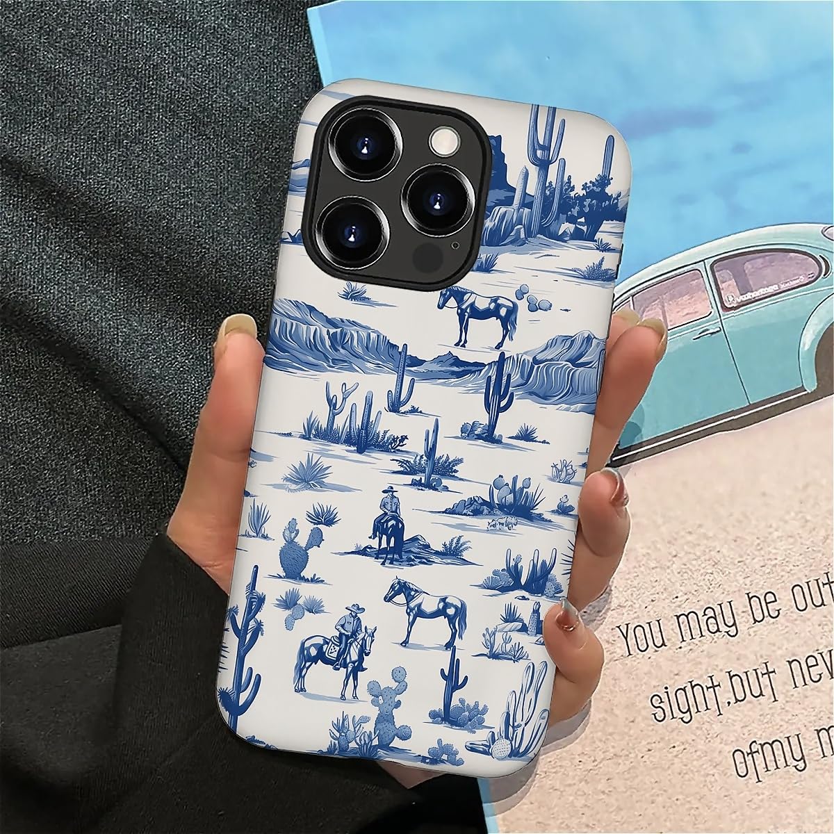 Fkbrcl4U For Iphone 16 Pro Case, Hybrid 2-Layer Silicone Protective Matte Case For Girl Women Western Cowboy Horse Cow Desert Ca