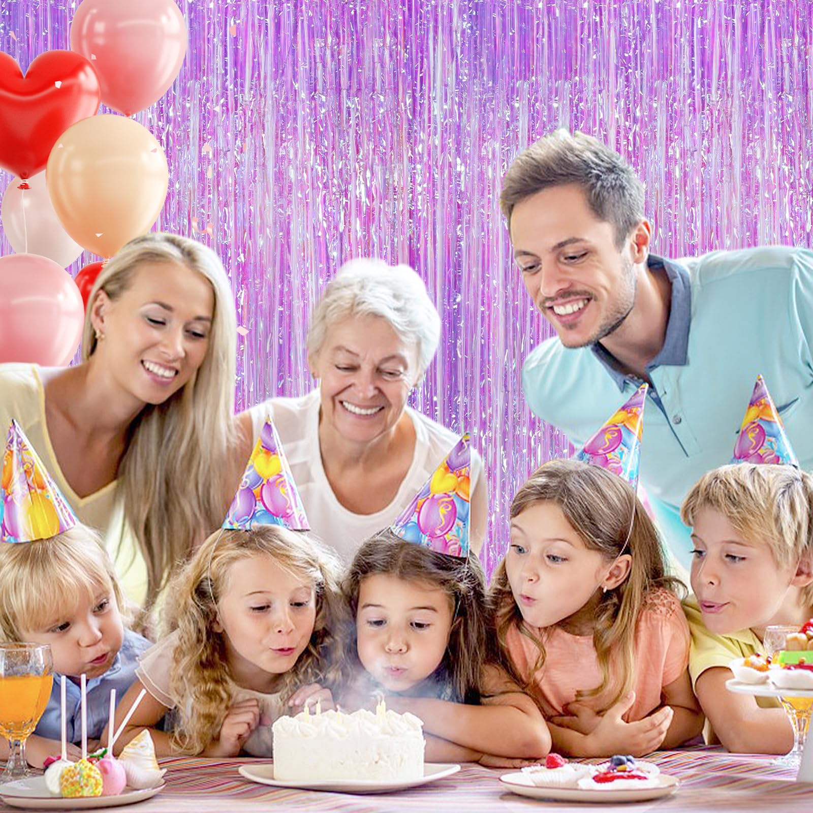 2Pack 3.3X8.3Ft Iridescent Purple Streamers Foil Fringe Curtains Neno Purple Tinsel Door Curtains Photo Booth Backdrop For Weddi