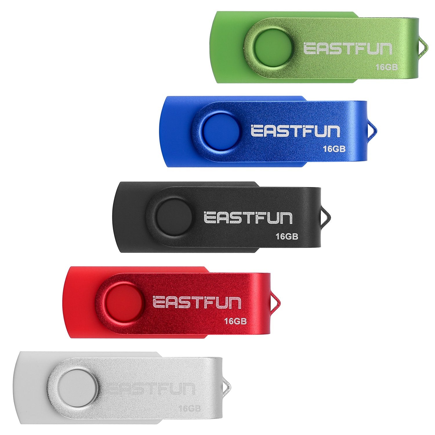 Eastfun 5 Pcs 16Gb Usb 2.0 Flash Drive Fold Storage Memory Stick Thumb Drive Pen Drive Jump Drive Zip Drive Swivel Design, Mix Colors (White Red Black Blue Green)