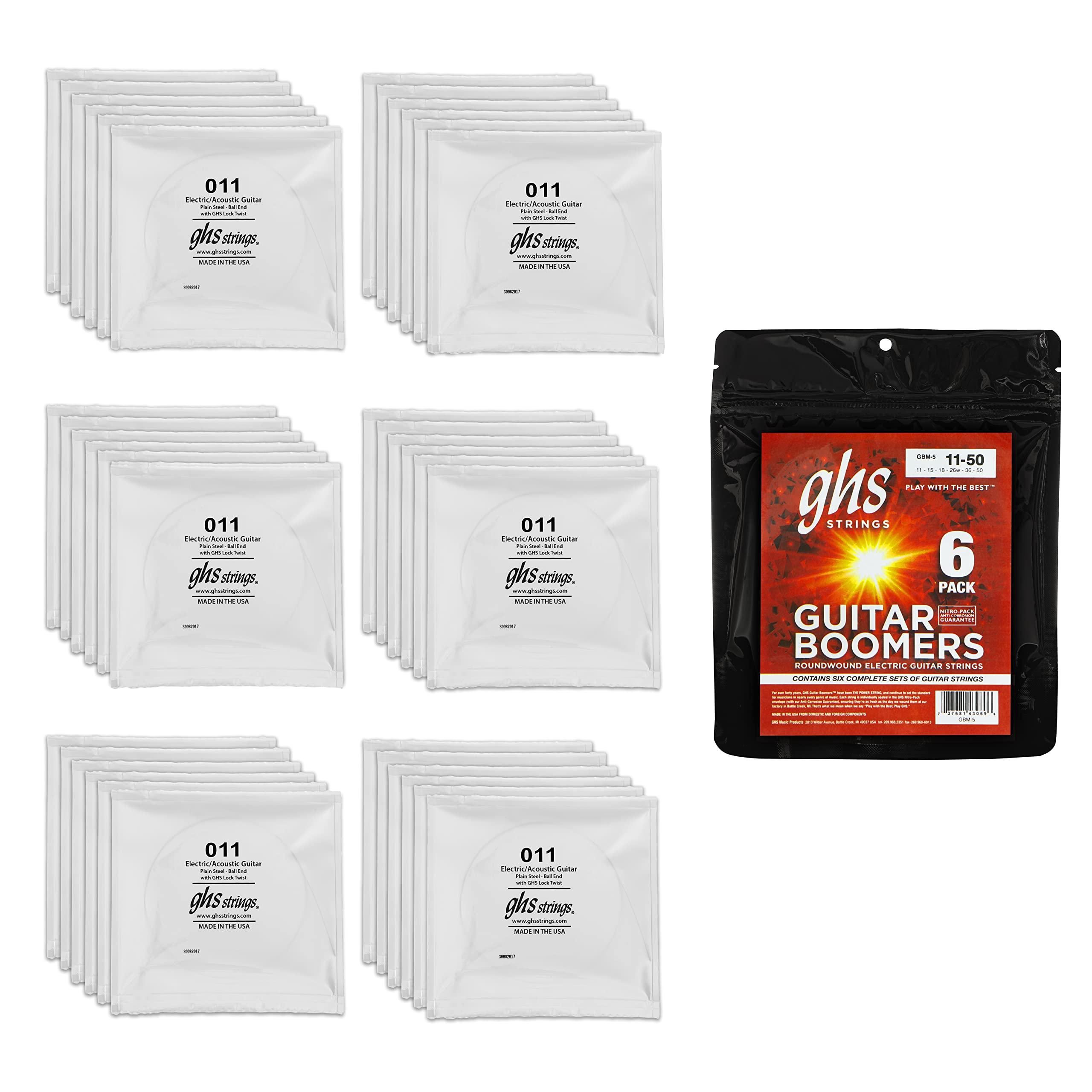 Ghs Strings Gbm 5 Guitar Boomers, Nickel Plated Electric Guitar Strings, Medium, 6 Pack (.011 .050)