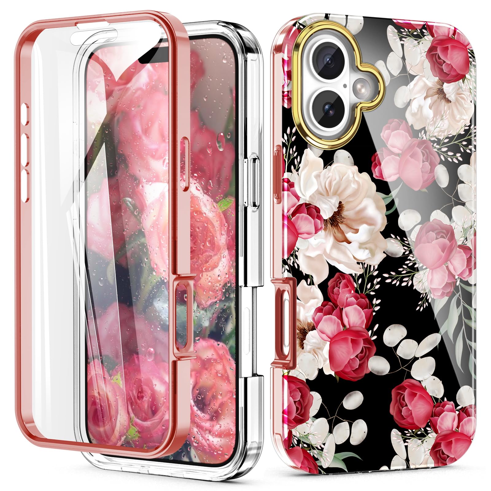 Turquiase Cute Flower Case For Iphone 16 6.1 Inch Built With Screen Tector, Lightweight And Stylish Full Body Shockof Tective Ru