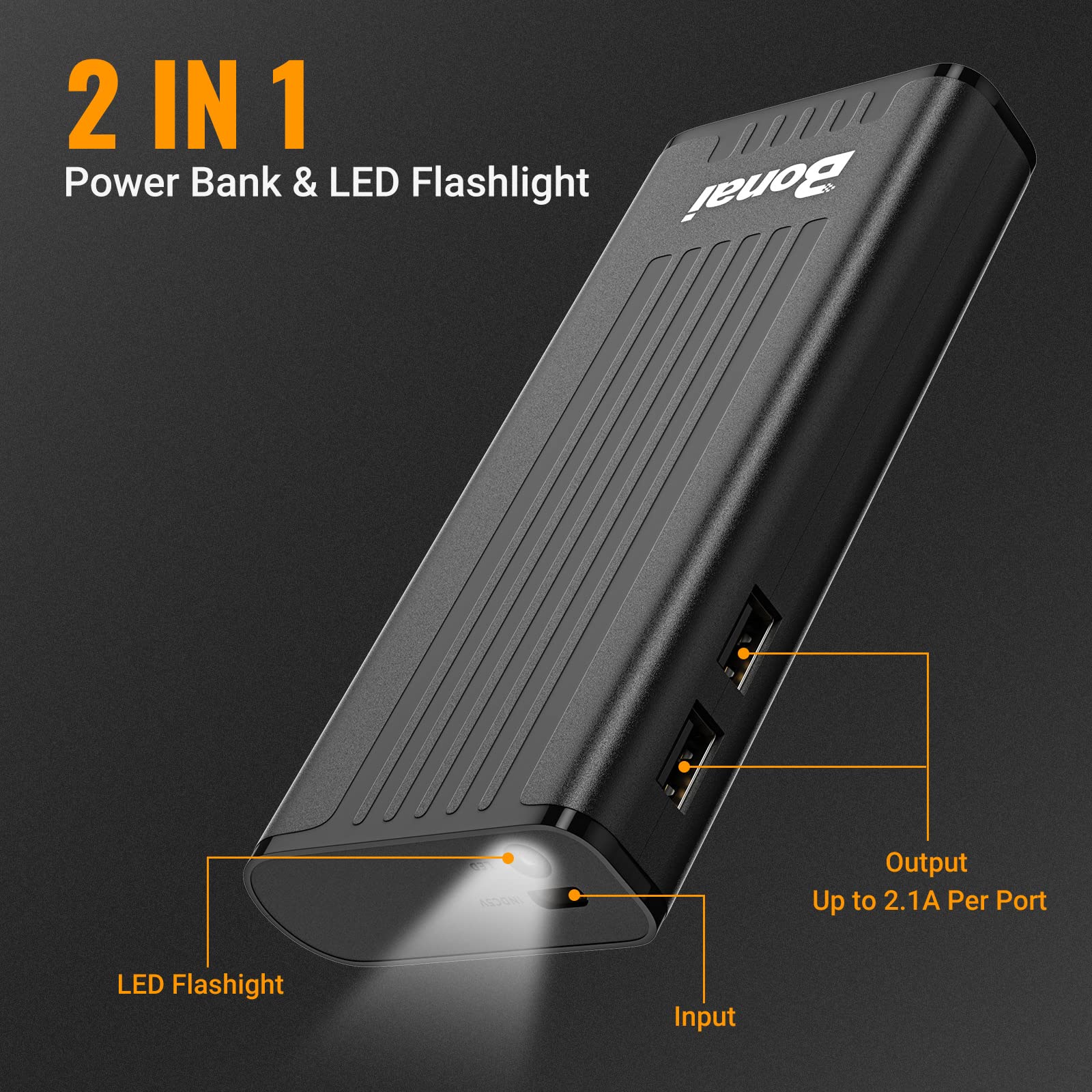 Bonai 10000Mah Portable Charger For Heated Vest, 5V 2.1A Battery Pack For Heated Jacket With Dual Usb Output & Led Flashlight Fo