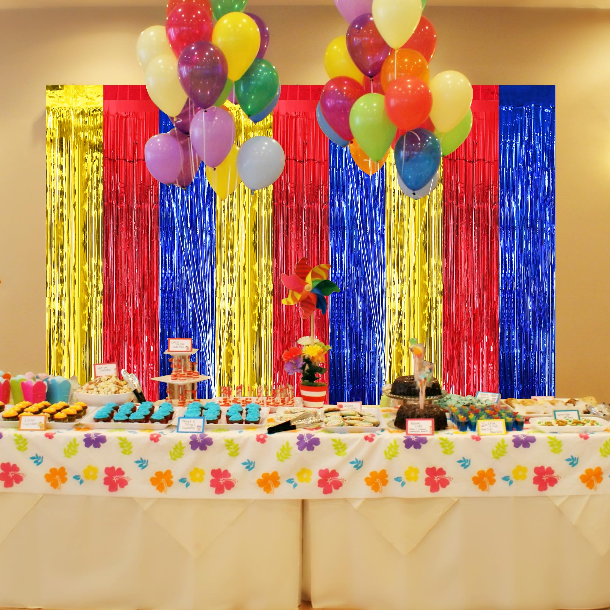 Beishida 3 Pcs Red Blue Gold Door Streamers Curtain Birthday Party Streamers Backdrop Happy Birthday Party Wall Background For P