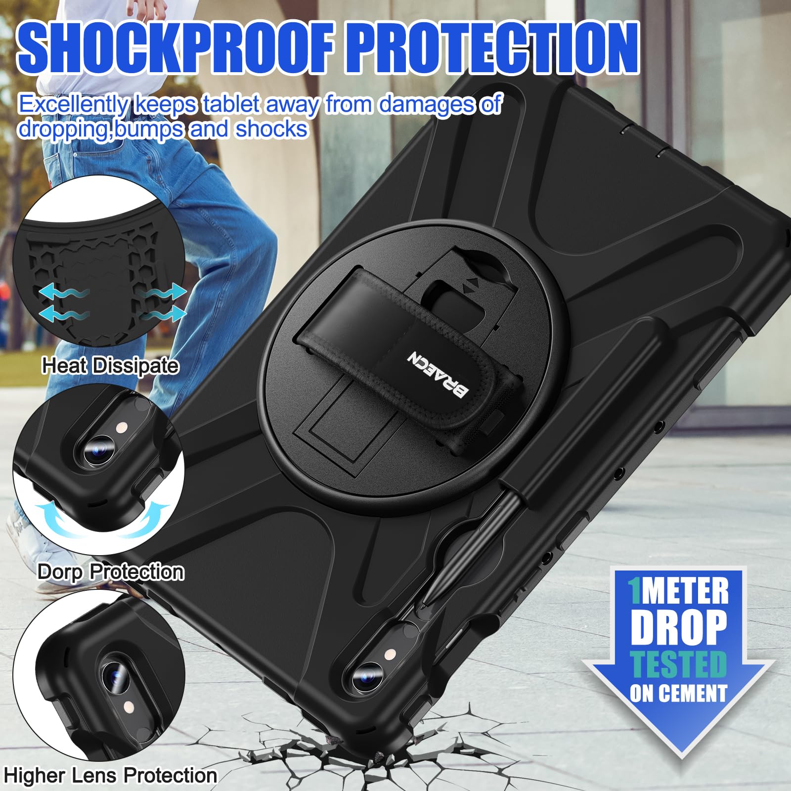 Braecnstock For Samsung Galaxy Tab S9/S8/S7 Case 11'' 2023/2022/2020 S9 Fe 10.9'' 2023 Case Shockproof Protective Tab S9 Fe/S9/S