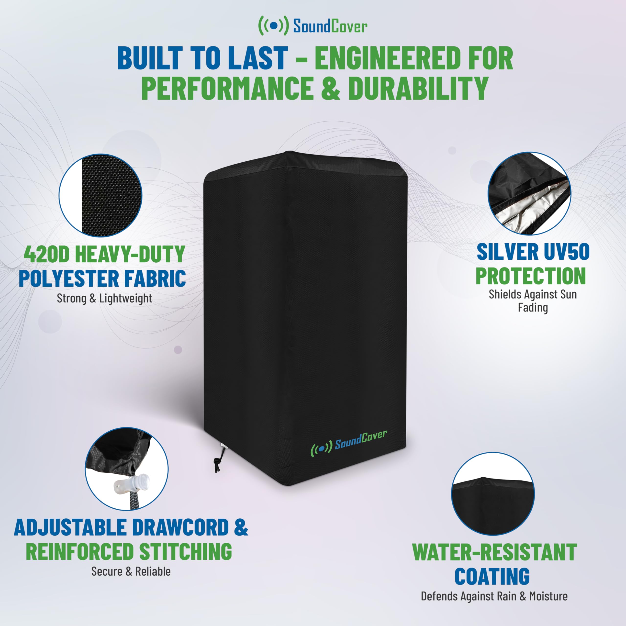 15-Inch Pa/Dj Speaker Cover - Black 420D Polyester With Silver Uv50 Coating - Water-Resistant, Protective Bag For Stand-Mounted