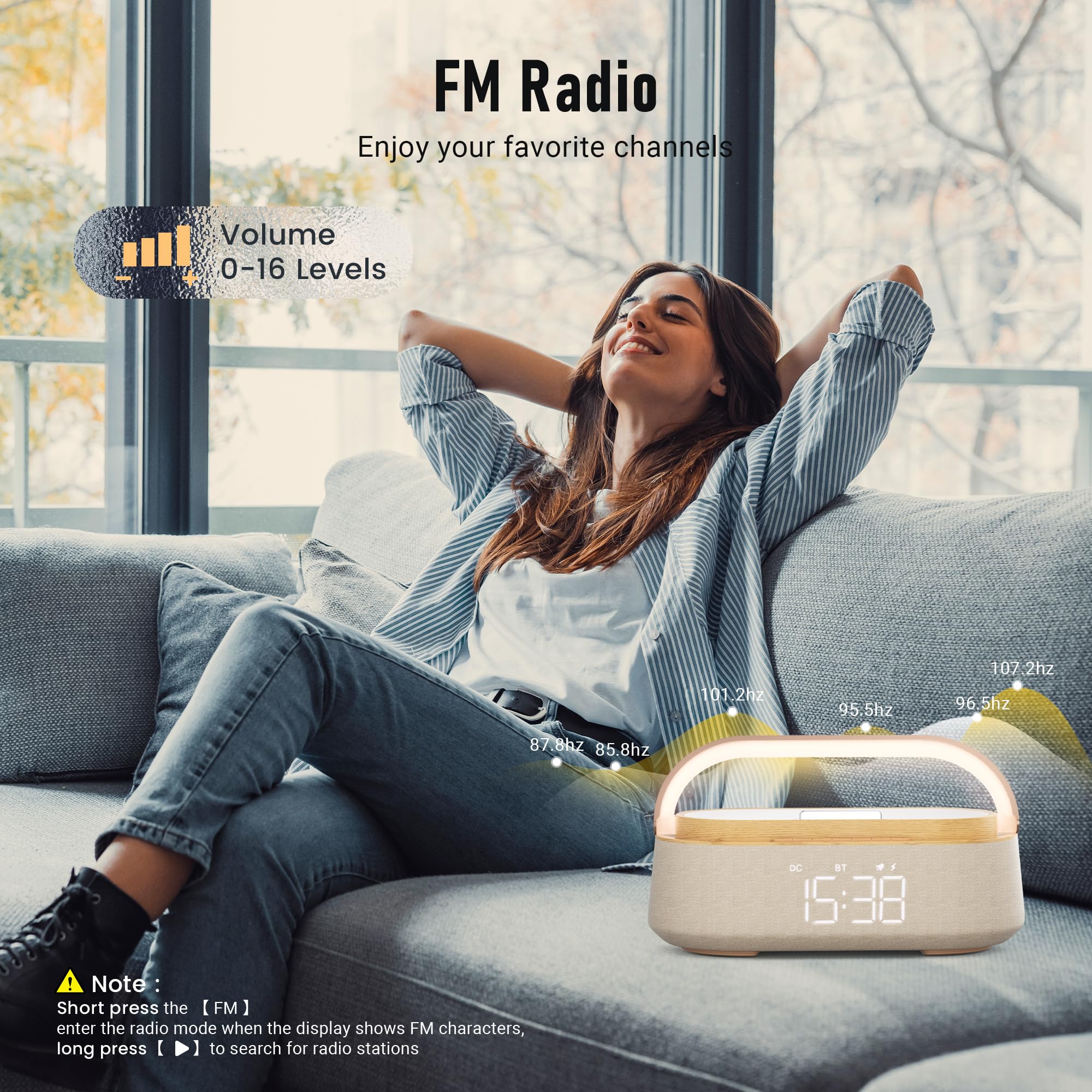 Freefish Bluetooth Speaker With Wireless Charge Fm Radio 2500Mah Battery, Led Night Light Suitable For Home,Bedroom,Office