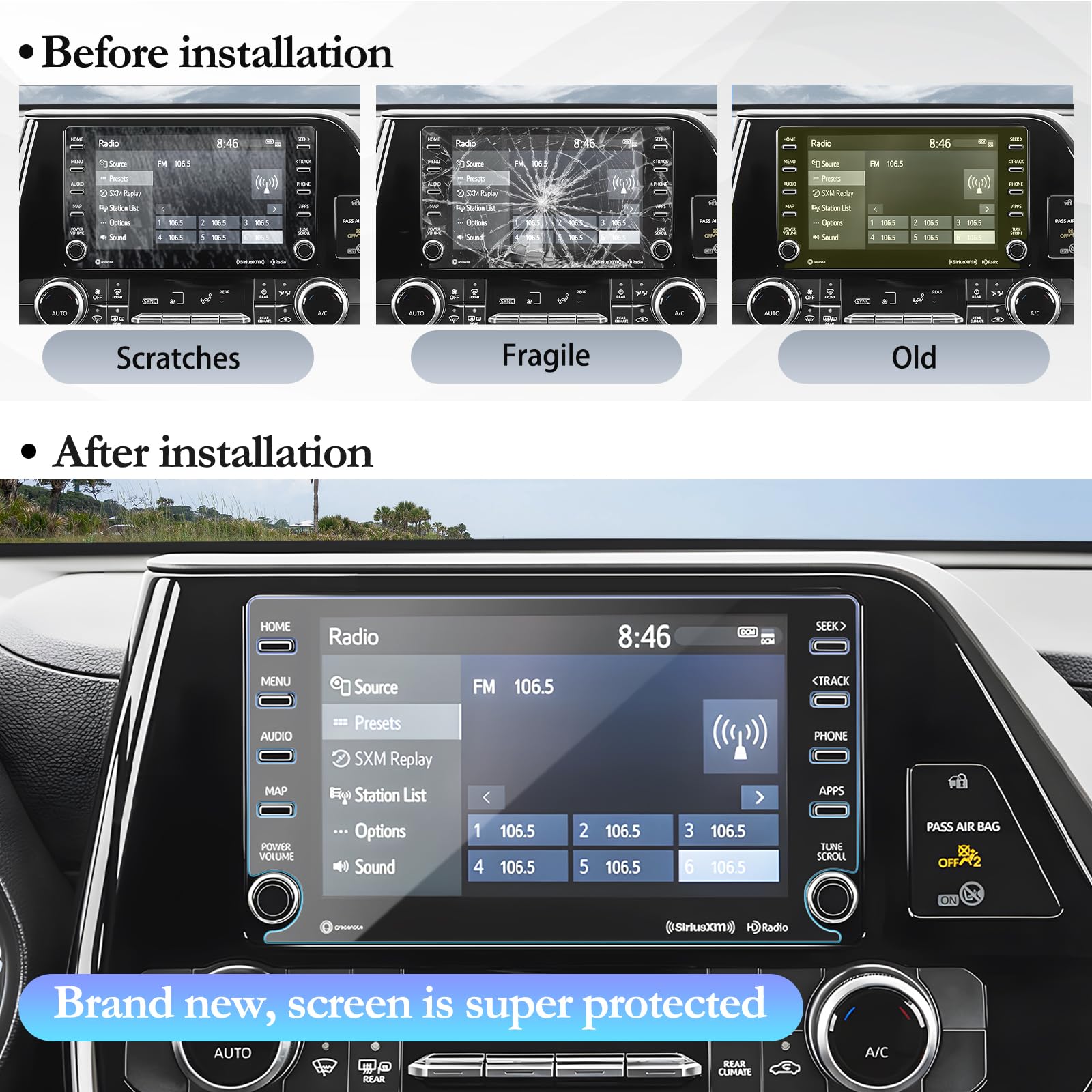 Sktu Screen Protector For 2020 2021 2022 Toyota Highlander 8 Inch Navigation Highlander 2022 Accessories Tempered Glass 9H Hardness Anti Scratch Hd Clear