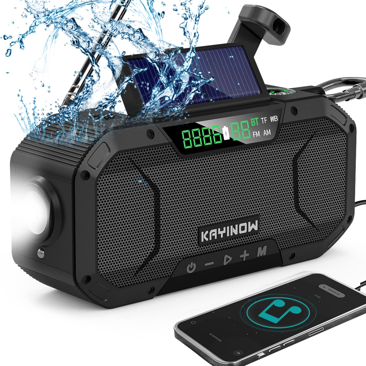 Hand Crank Emergency Radio Solar Waterproof Bluetooth Speaker Portable Am Fm Noaa Weather Rechargeable 5000Mah Battery Powered W