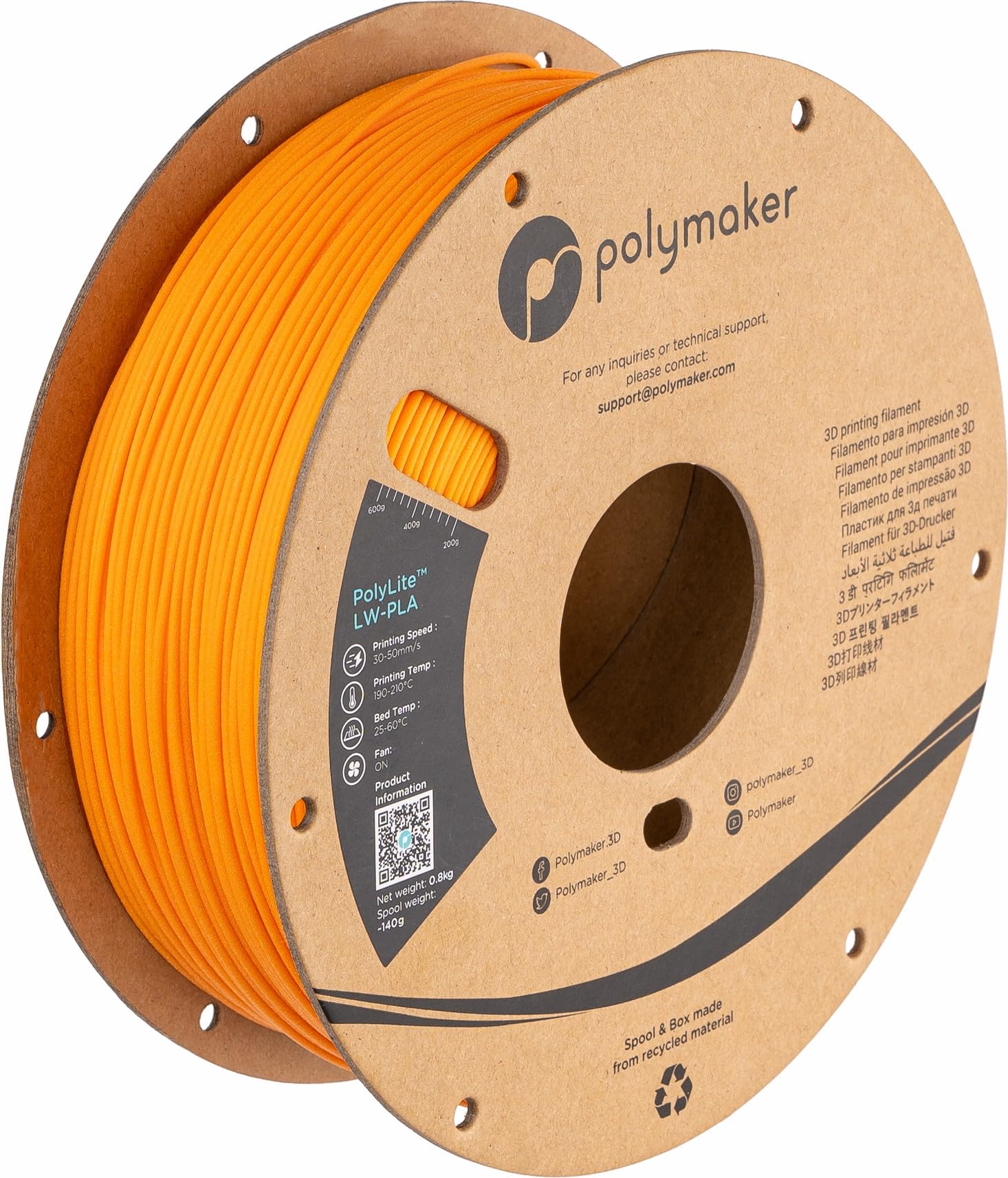 Polymaker Lw Pla Filament 1.75Mm Bright Orange, Pre Foamed Pla 800G Lightweight 3D Filament   Polylite Lw Pla For Printing Rc Pl