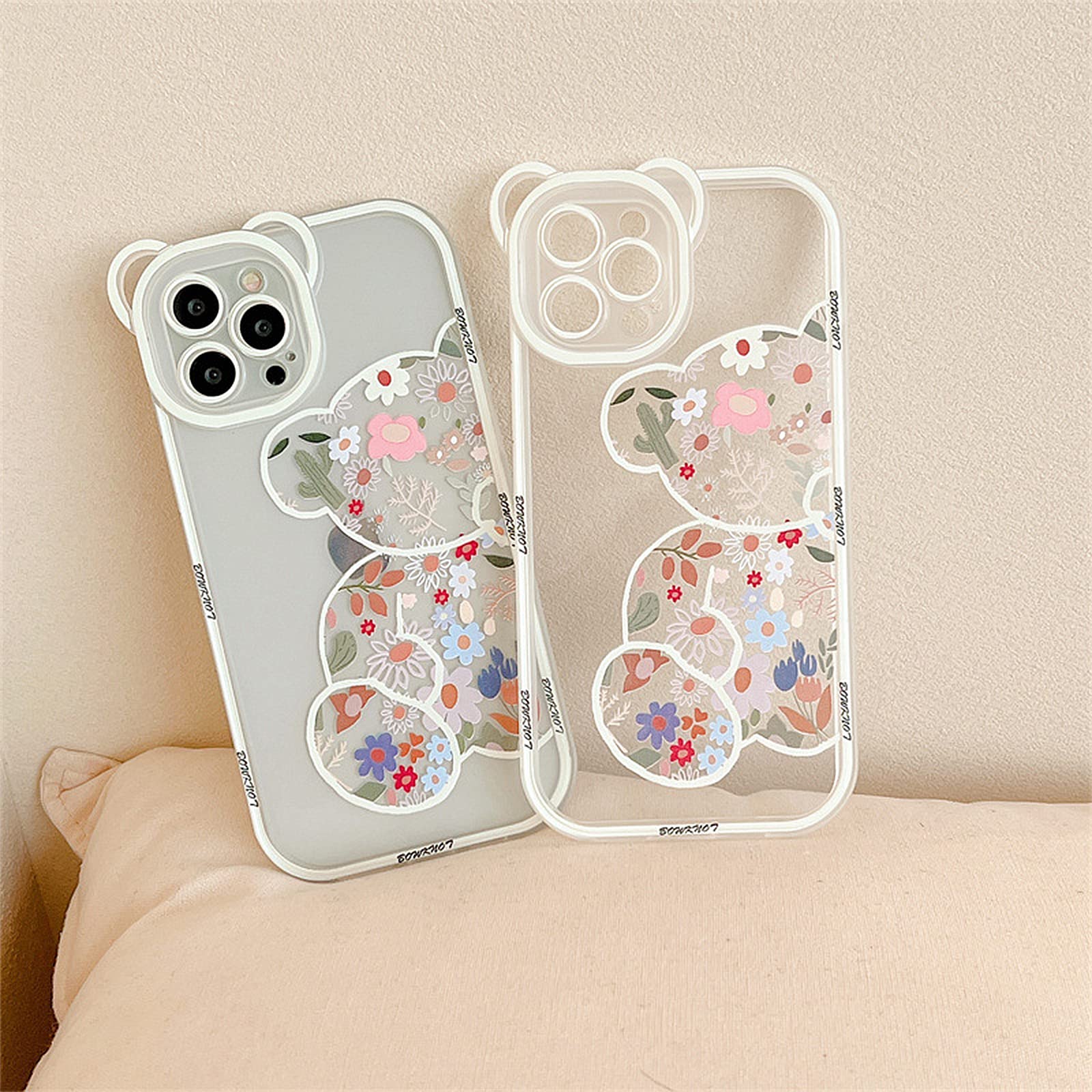 Aitipy Compatible With Iphone 12 Case, Cute Flowers Floral Bear Cover With Lovely Wrist Strap Bracelet Chain For Girls Women, Cl
