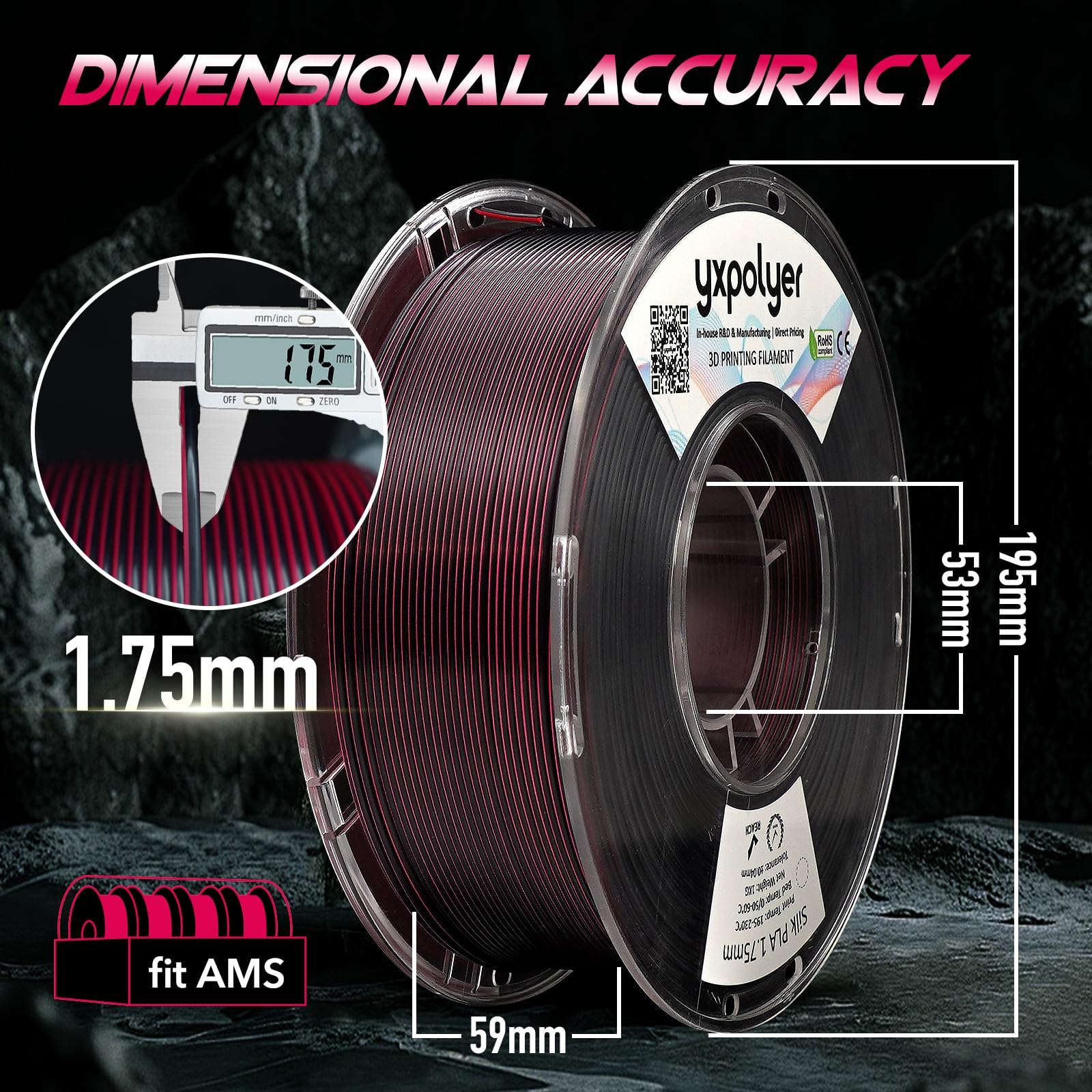 Yxpolyer Pla Filament Premium 2-Color Silk Pla 3D Printer Filament 1.75Mm 1Kg, Dual Color Black And Red Two-Tone Effect