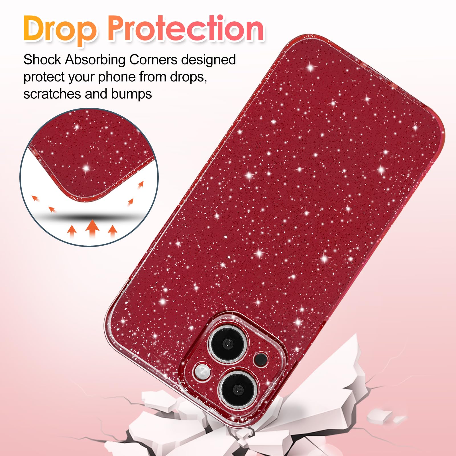 Hython Case For Iphone 14 Case Glitter Cute Sparkly Shiny Bling Sparkle Phone Cases 6.1'', Thin Slim Fit Soft Tpu Bumper Shockpr