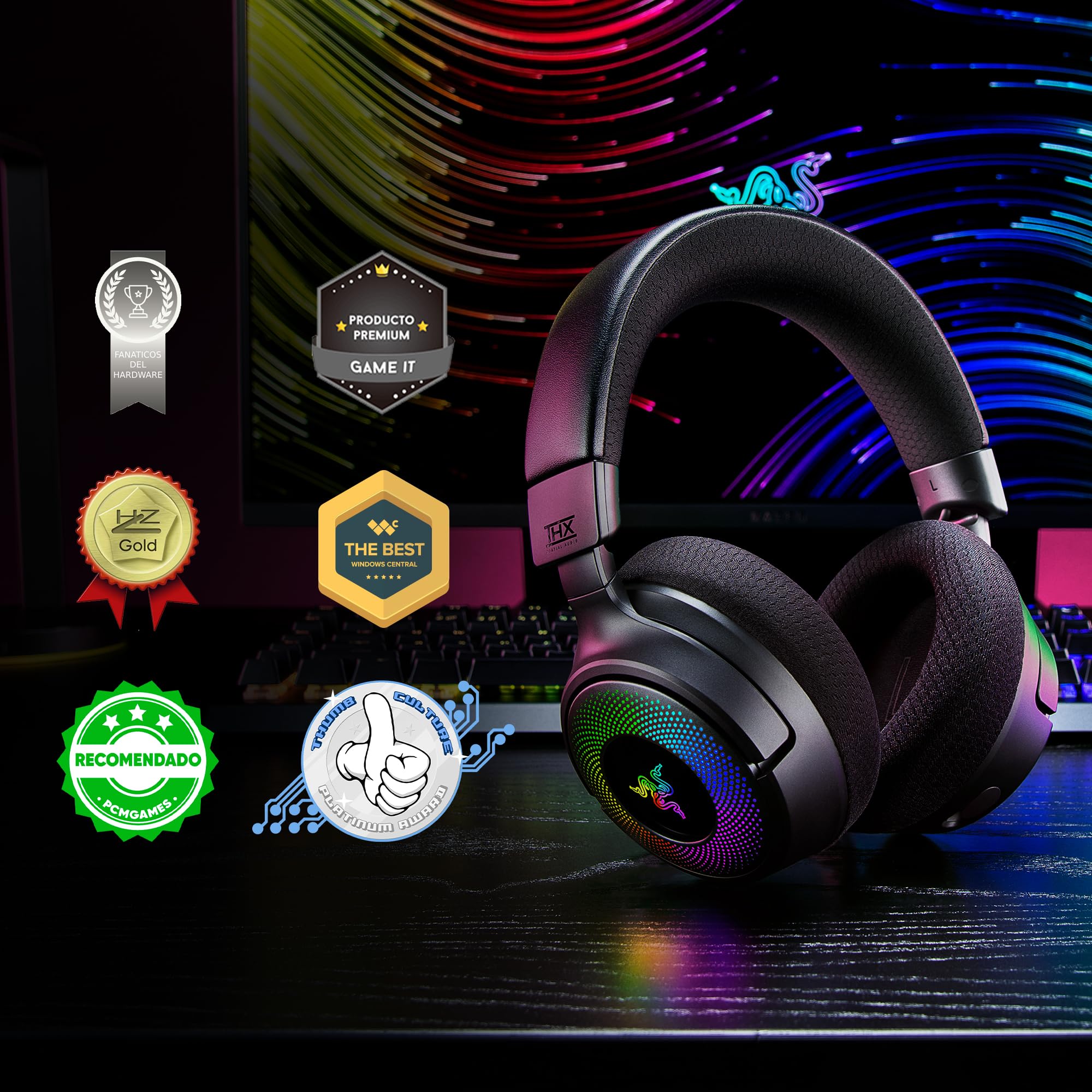 Razer Kraken V4 Wireless Gaming Headset: 2.4Ghz, Bluetooth, Usb   Super Wideband Mic   40 Mm Drivers   9 Zone Rgb Lighting   For