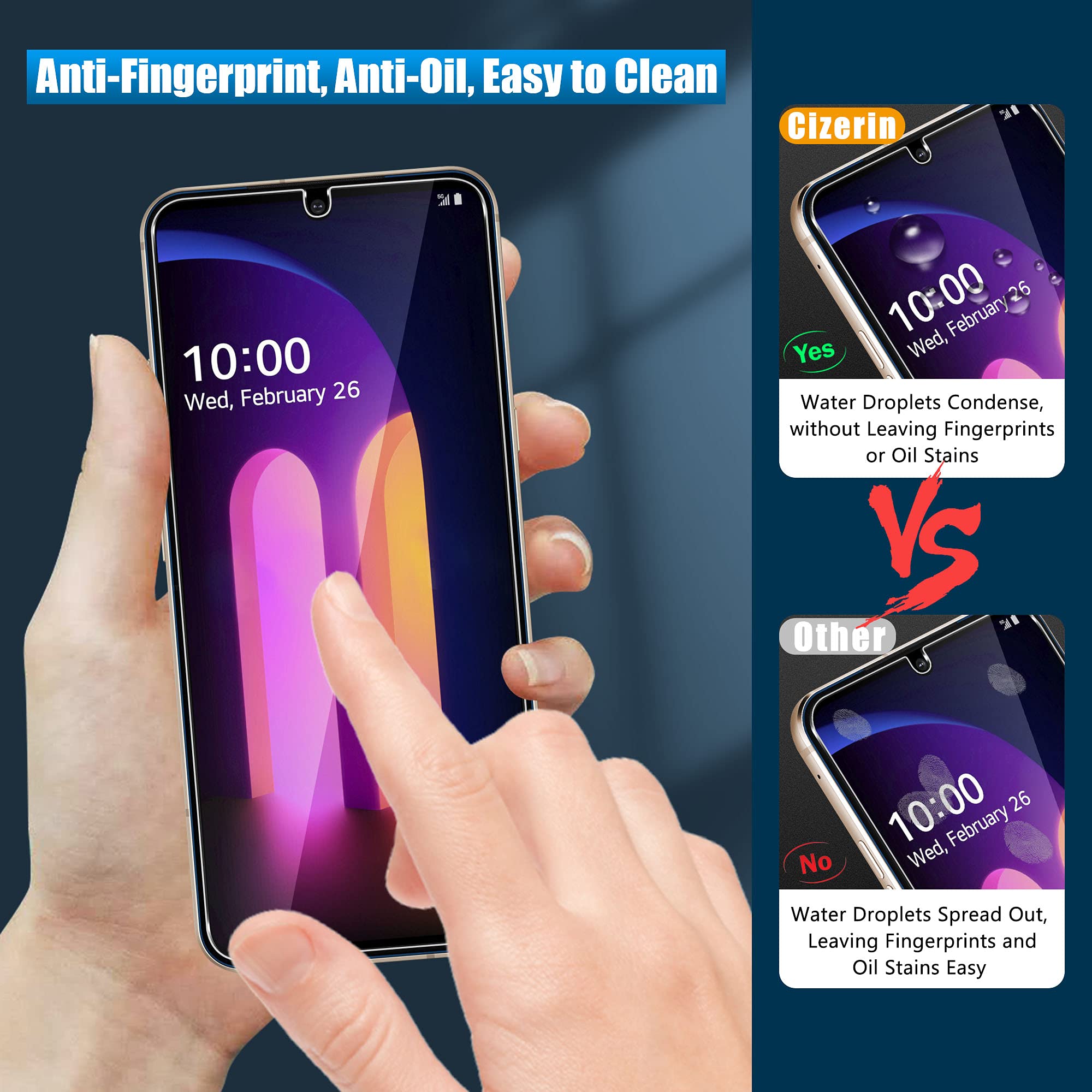 Cizerin [2+2 Pack] Tempered Glass Screen Protector For Lg V60 Thinq /5G / 5G Uw   And Camera Lens Protector   Anti Fingerprint