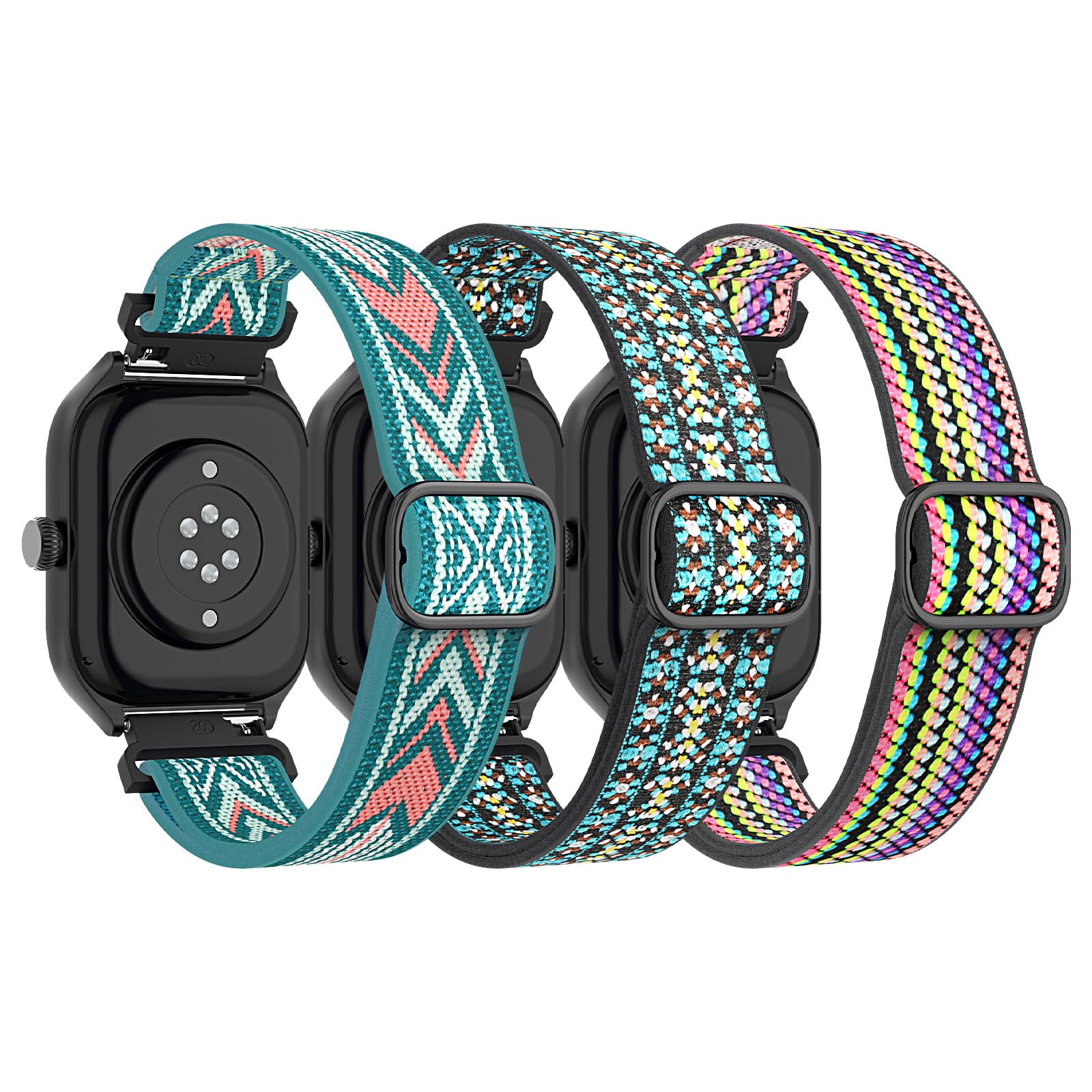 Astorgos 3 Pack Stretchy Nylon Bands Compatible with Amazfit Active/Active 2/GTS 2/2 Mini/2e/3/4/4 Mini/Bip 3/3 Pro/U/U Pro/GTR 