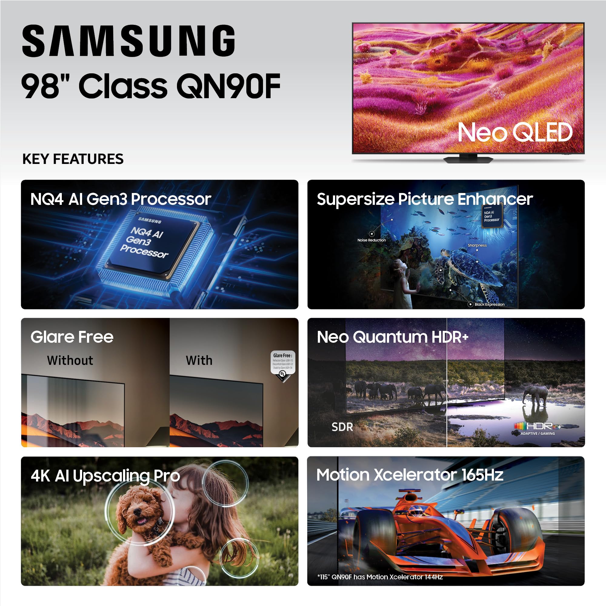 Samsung 98-Inch Class Neo Qled 4K Qn90F Series, Vision Ai, Mini Led Smart Tv (2025 Model, 98Qn90F) Neo Quantum Hdr+, Object Trac