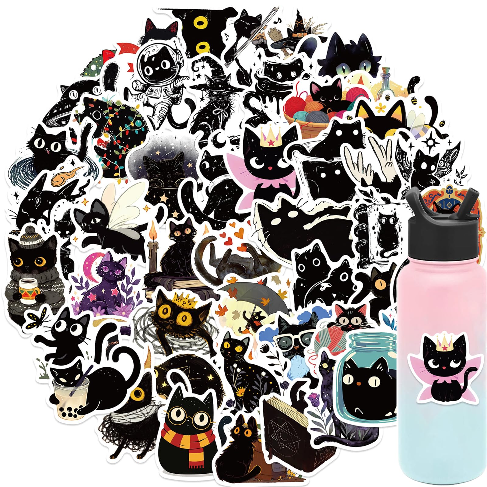 Cute Black Cat Sticker For Kid   Sticker Graphic   Cartoon Stickers For Water Bottles Laptop Cat Meme Stickers Waterproof Aesthe