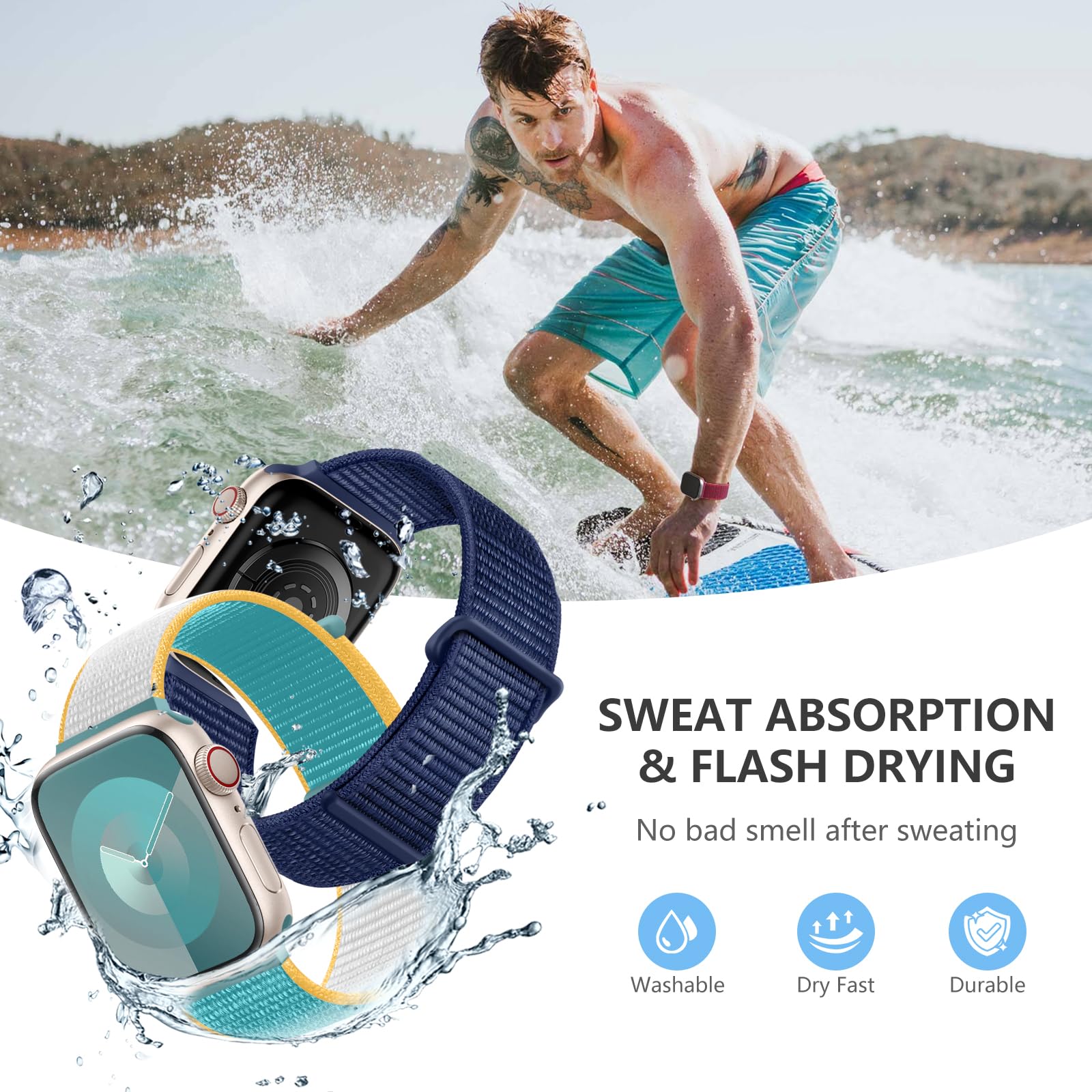 Getino Sport Loop Band Compatible With Apple Watch Bands For Men Women 44Mm 46Mm 42Mm 45Mm 49Mm 40Mm 41Mm 38Mm, Braided Stretchy