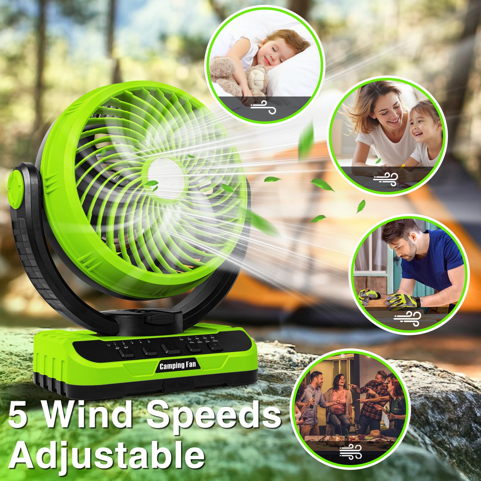 Camping Fan 40000Mah Rechargeable Tent Fans For Camping Hanging High Velocity Floor Fan Auto Oscillation Remote Control Timer Co